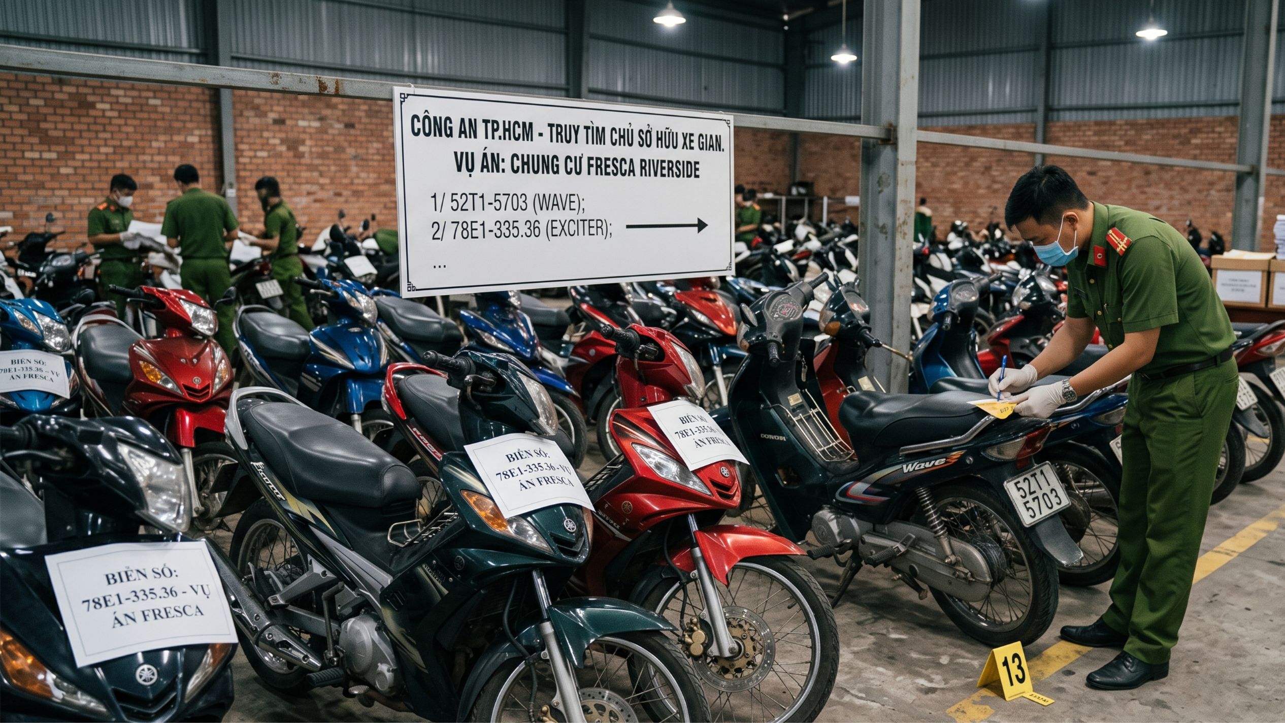 Công an TP.HCM tìm chủ nhân của 13 chiếc xe máy bị thu giữ
