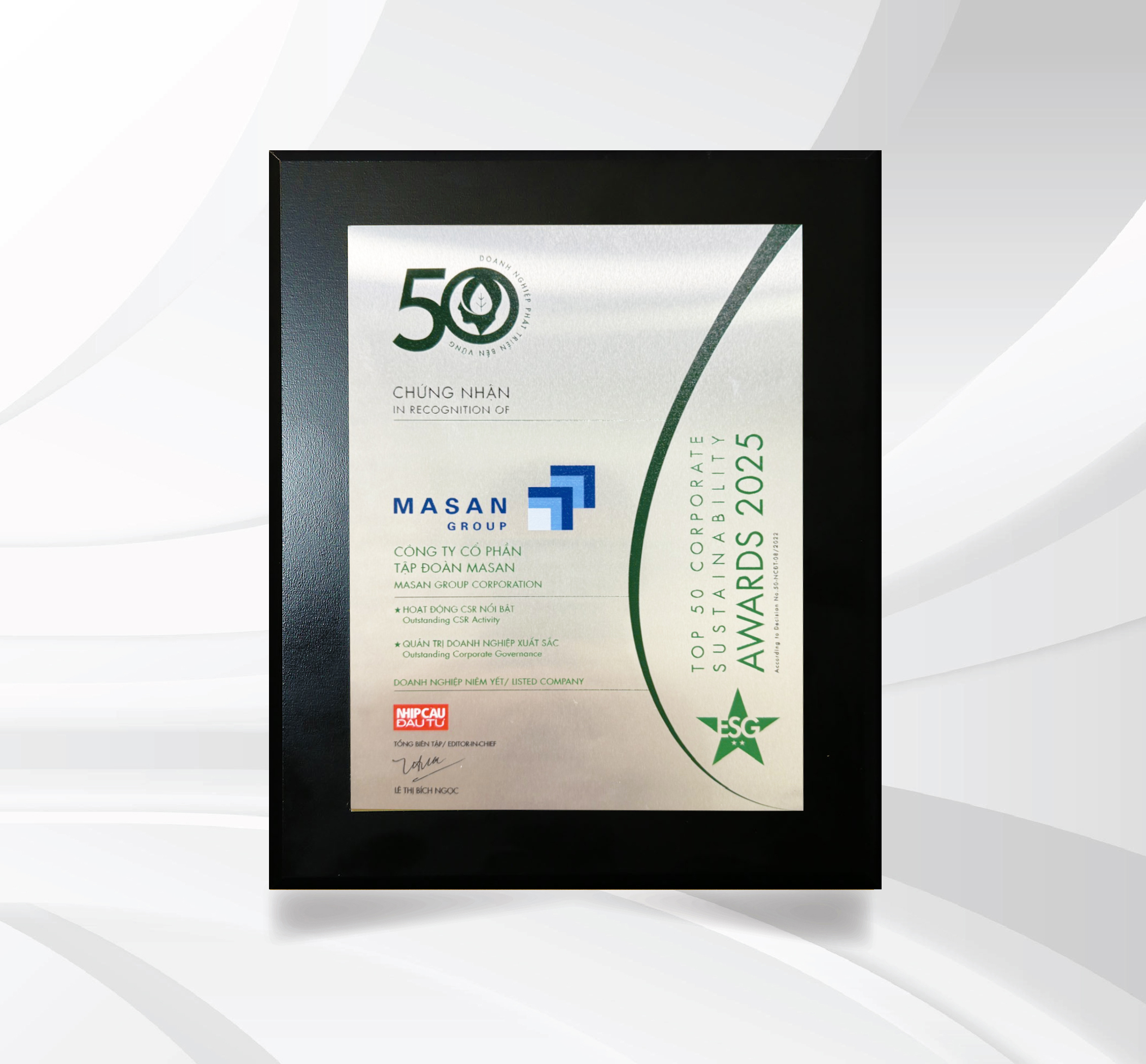 Năm thứ 4 liên tiếp Masan có tên trong Top 50 Doanh nghiệp phát triển bền vững
