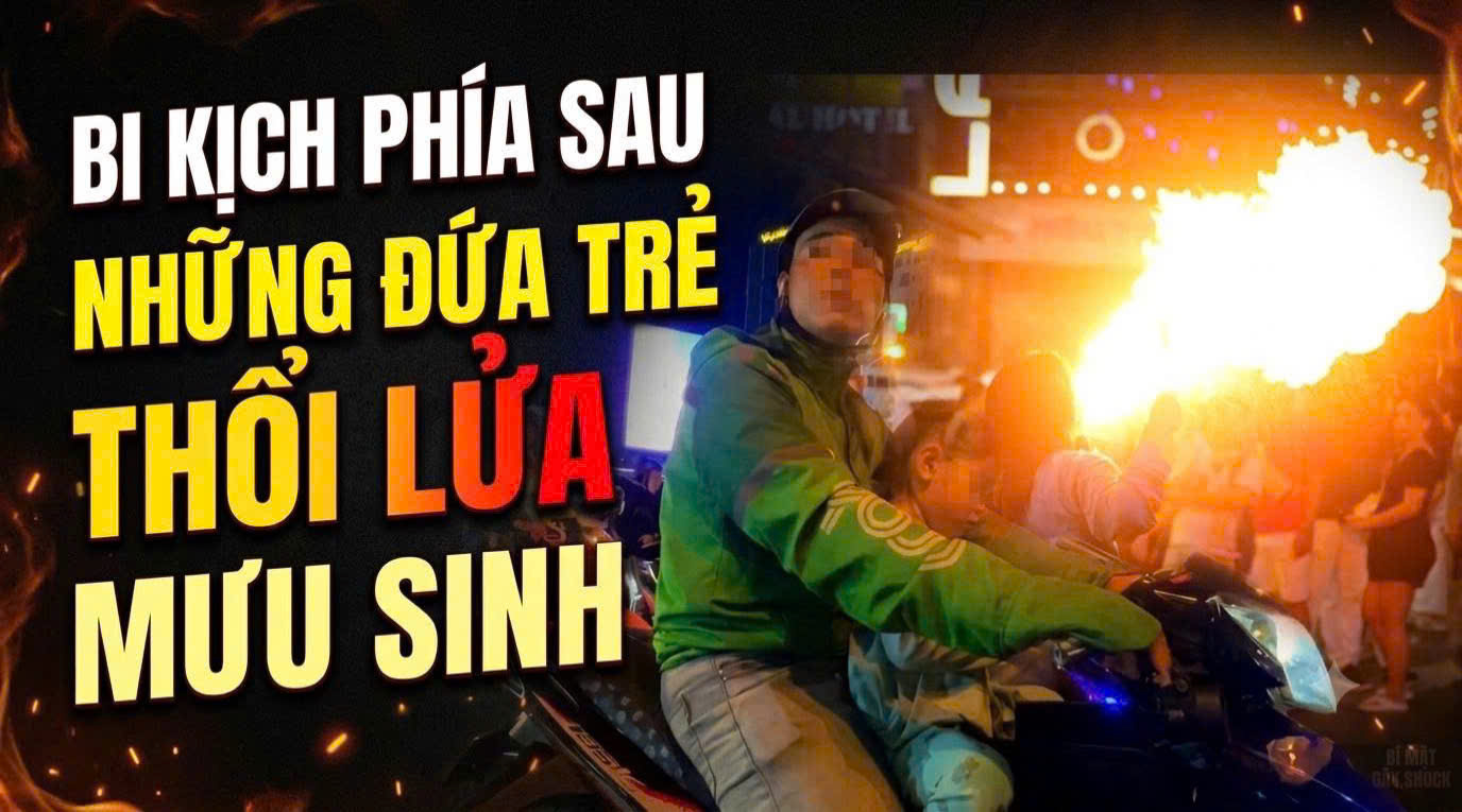 VIDEO: Những đứa trẻ thổi lửa mưu sinh ở phố Tây Bùi Viện