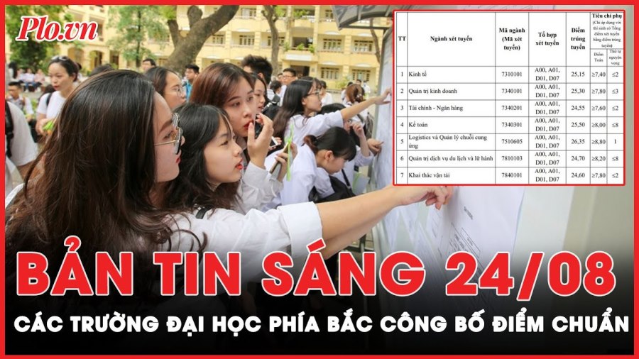Bản tin sáng 24-8: Các trường đại học phía Bắc công bố điểm chuẩn
