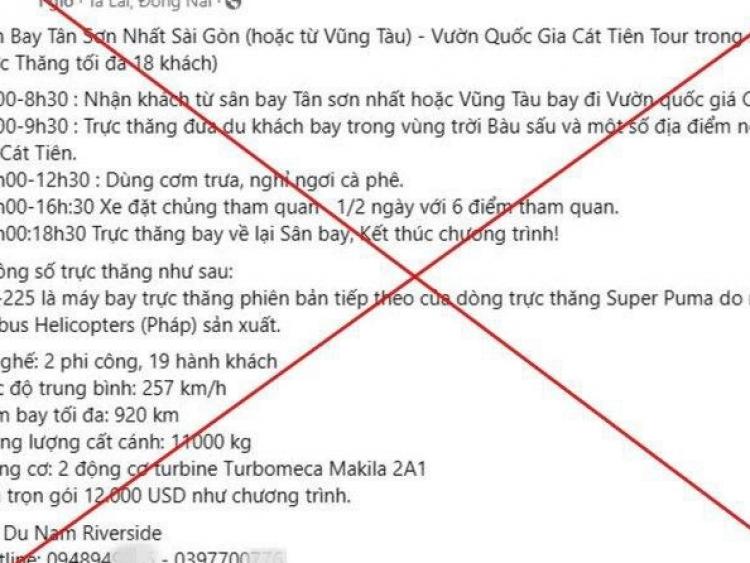 Thực hư dịch vụ tham quan vườn quốc gia Cát Tiên bằng trực thăng giá 12.000 USD