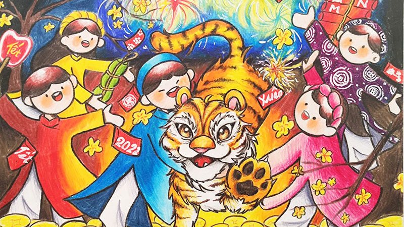 Spring-themed paintings by children exhibited in Danang