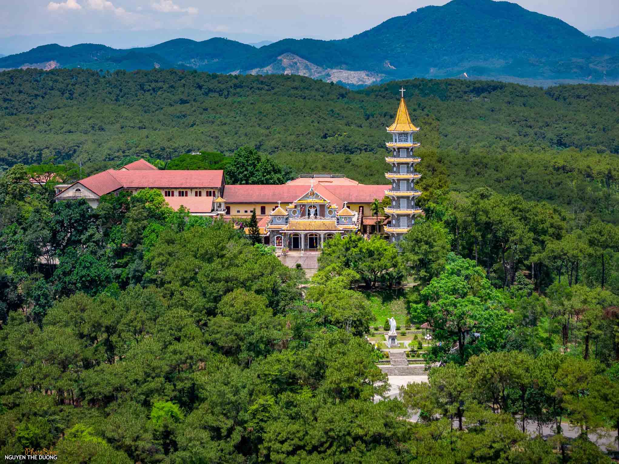 Exploring monastery in pine forests near Hue City