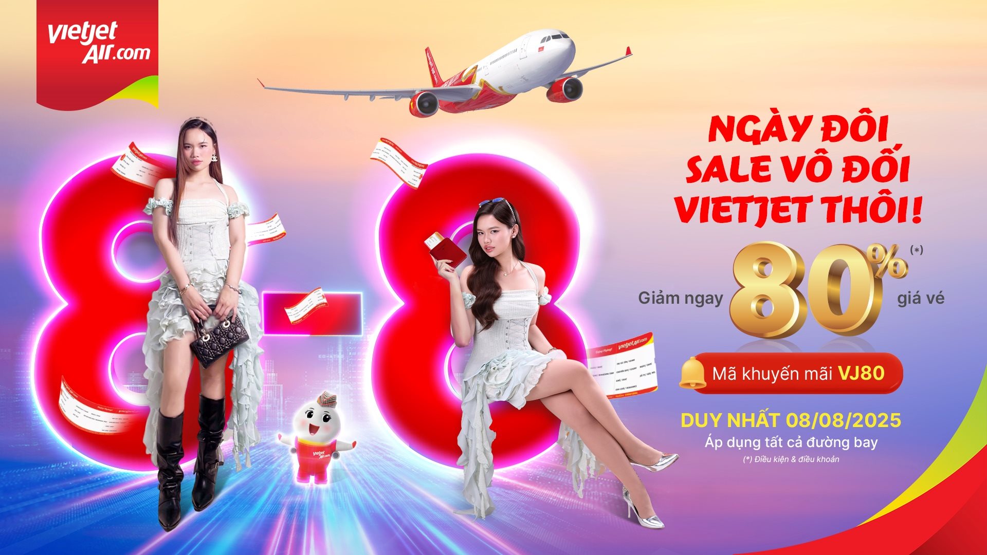 Jubilantly celebrating the double day 8/8, Vietjet offers up to 80% off tickets on all flights