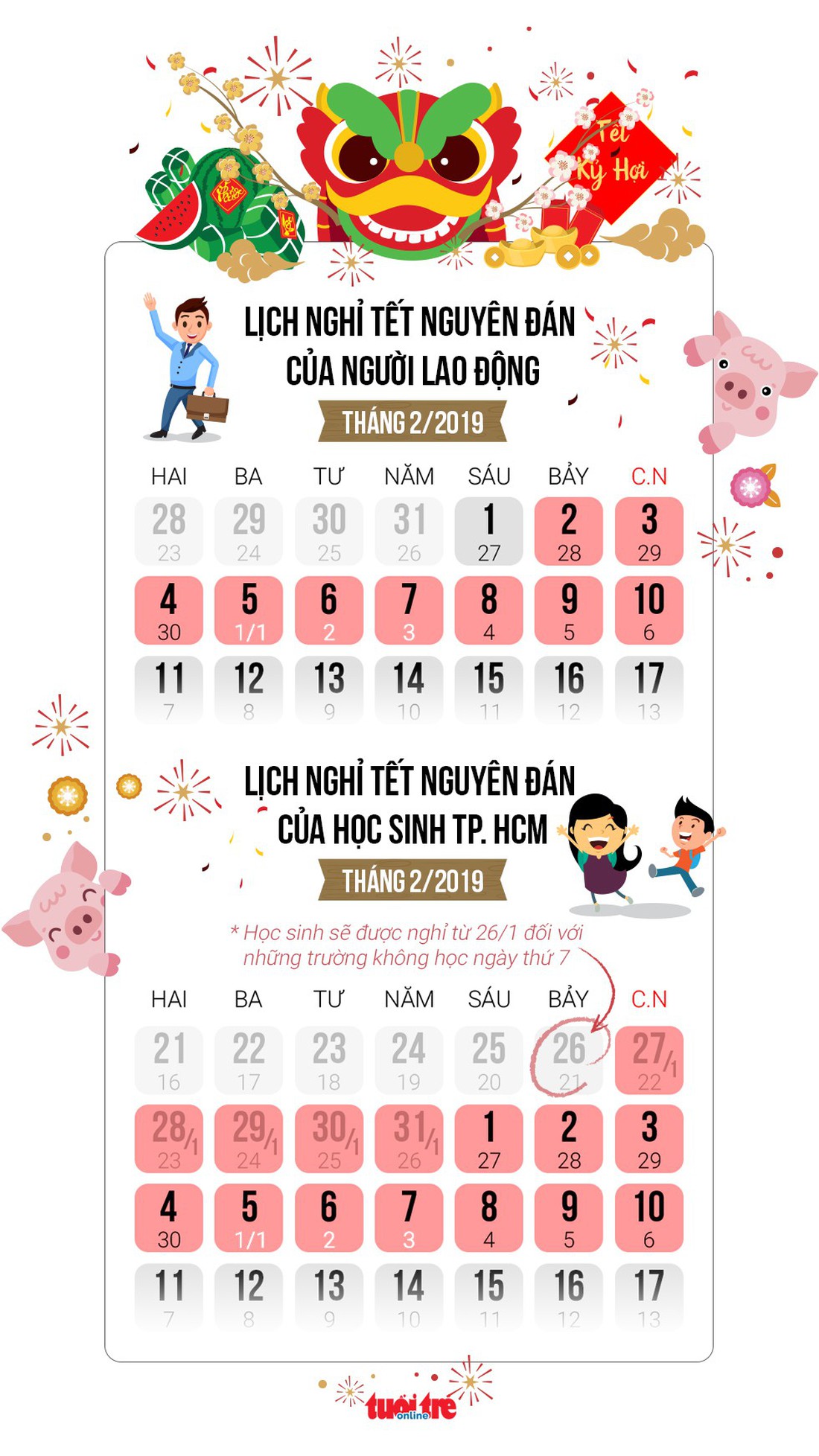 Lịch nghỉ Tết Nguyên đán 2019 của người lao động, học sinh - Ảnh 1.