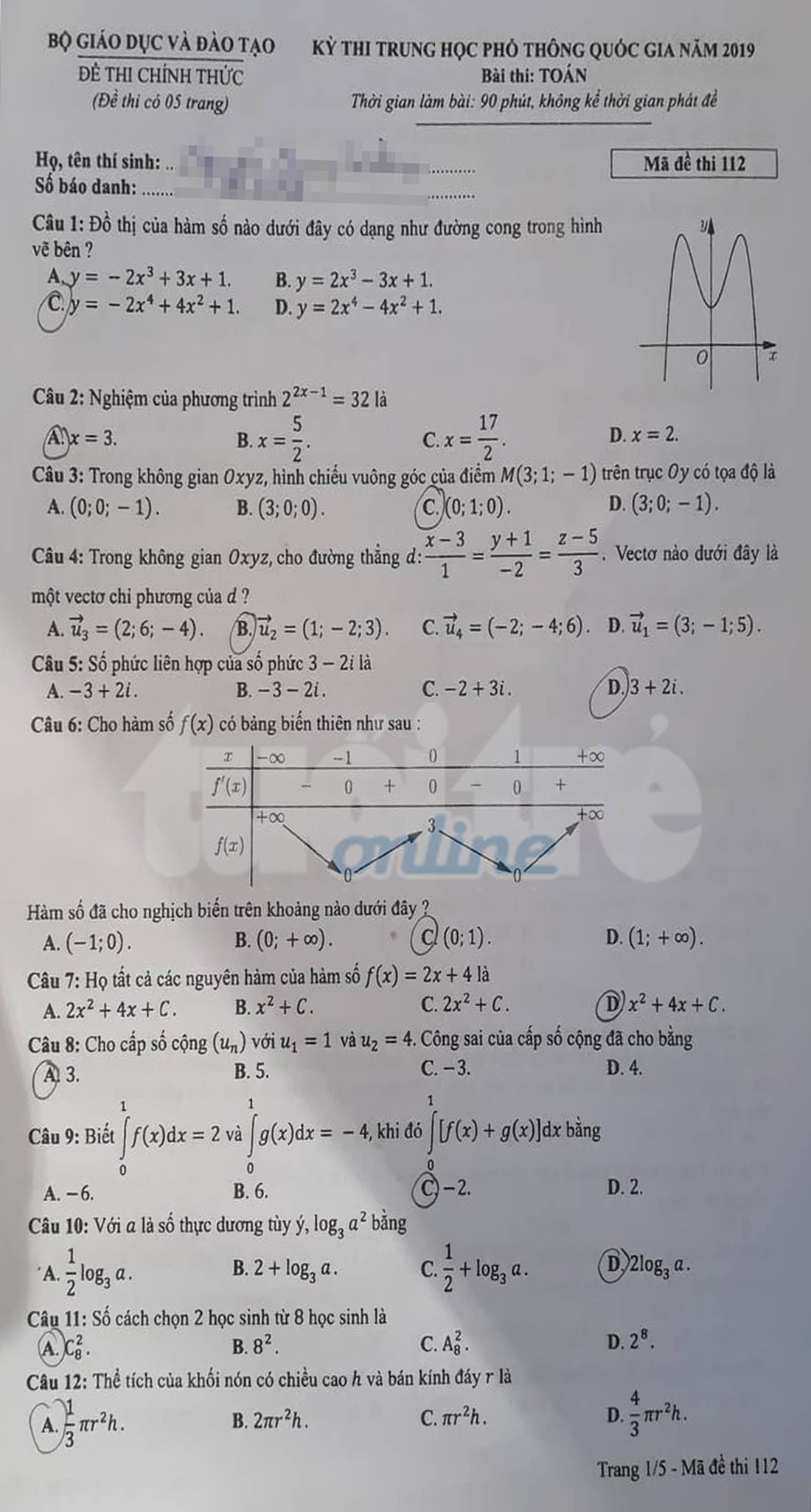 Đáp án môn toán thi THPT quốc gia 2019 - Ảnh 20.