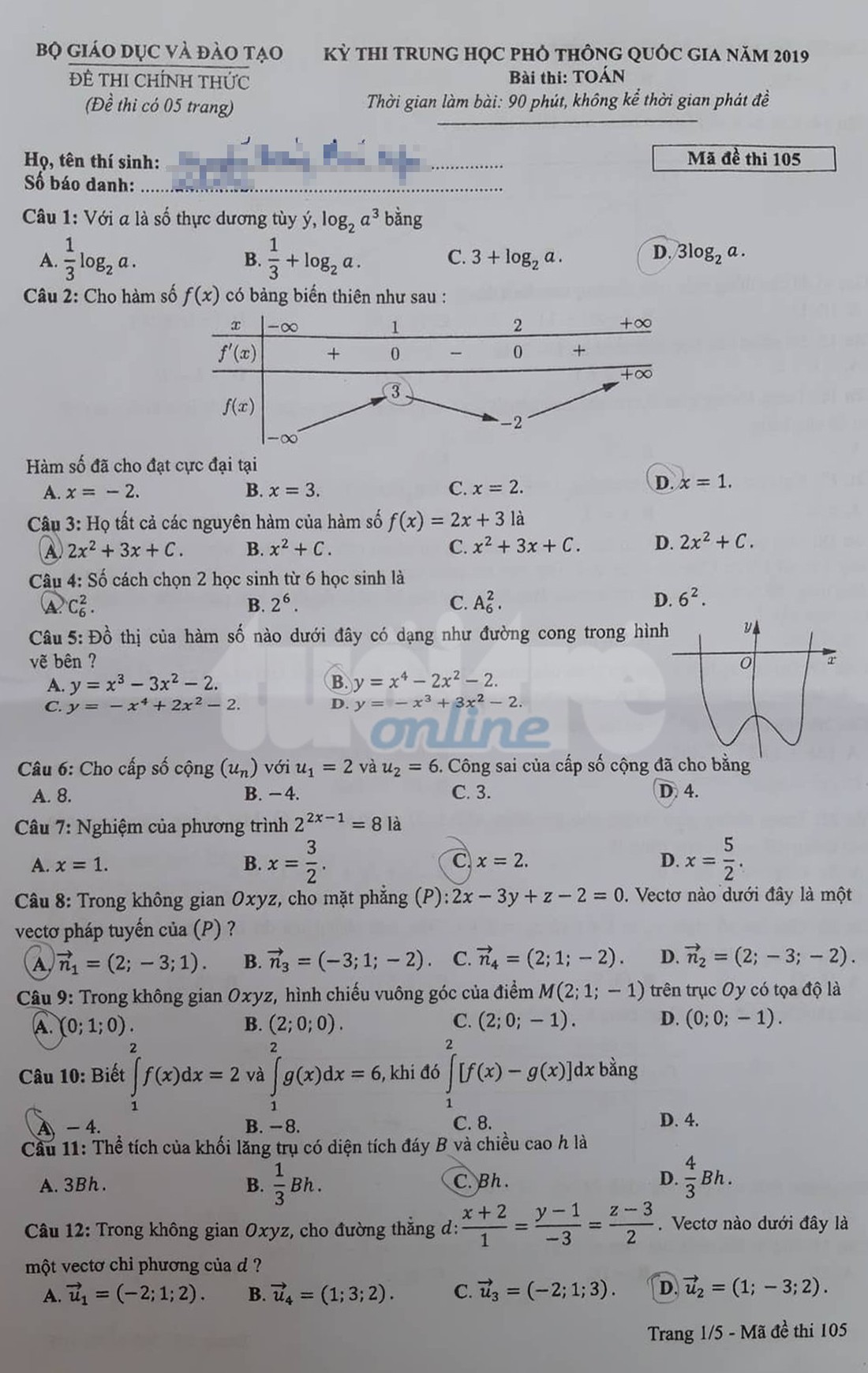 Đáp án môn toán thi THPT quốc gia 2019 - Ảnh 25.