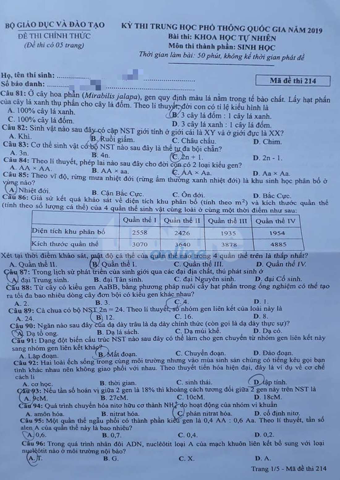 Đáp án môn sinh thi THPT quốc gia 2019 - Ảnh 10.