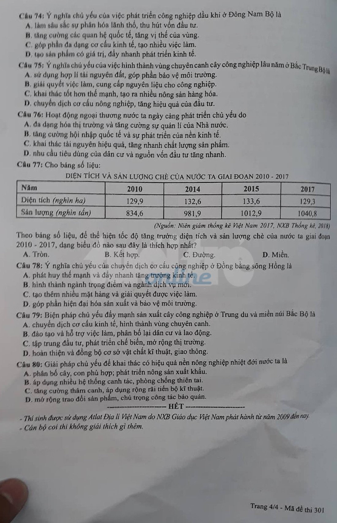 Đáp án môn địa lý THPT quốc gia 2019 - Ảnh 12.