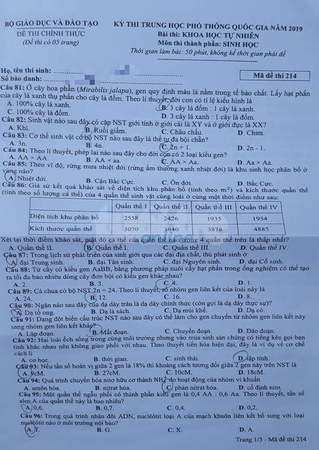 Đáp án môn sinh thi THPT quốc gia 2019 - Ảnh 4.