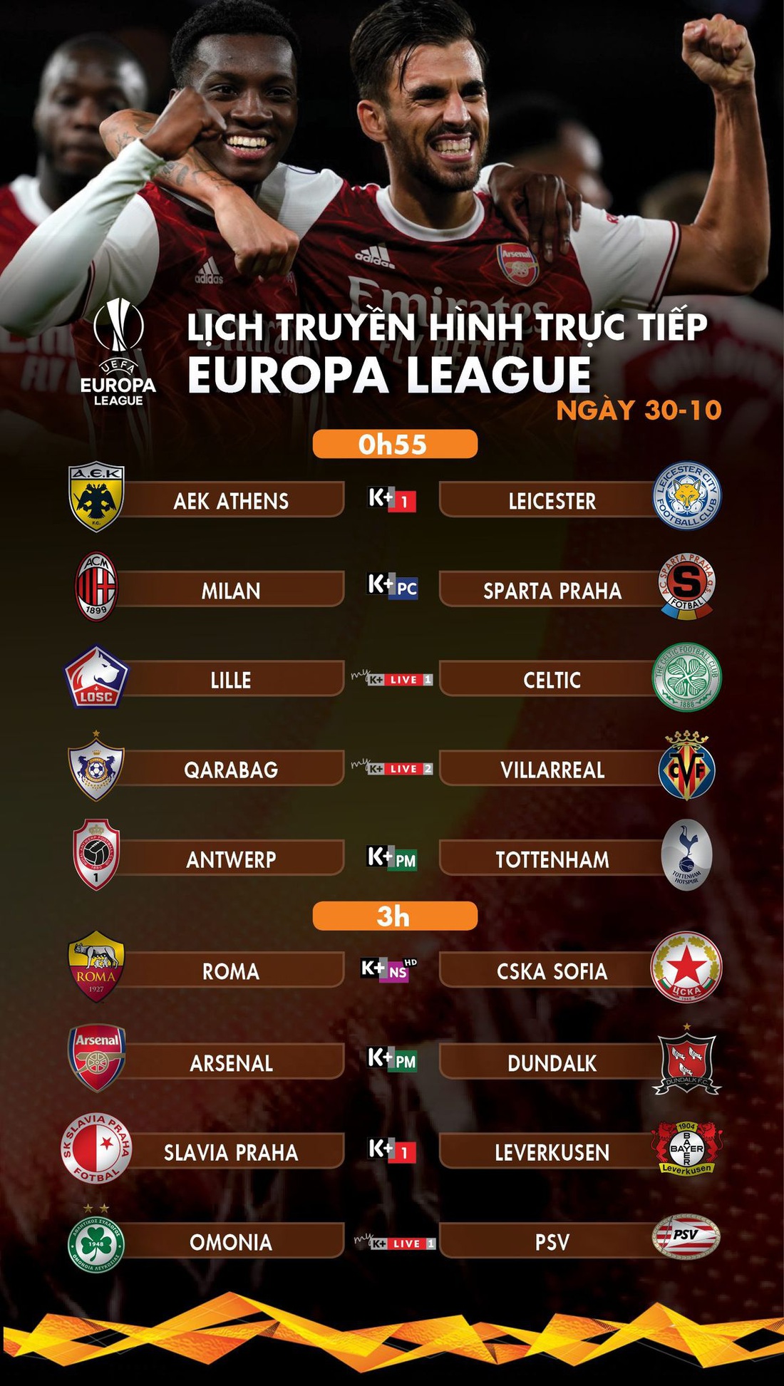 Lịch trực tiếp Europa League 30-10: Nhiều cuộc đọ sức đáng chú ý - Ảnh 1.