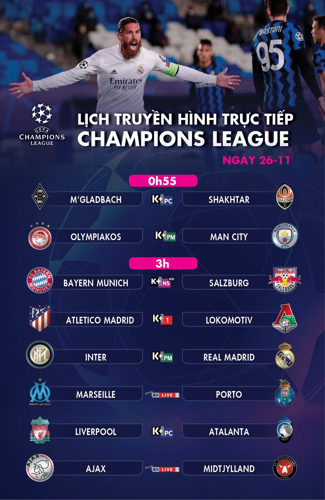 Lịch trực tiếp Champions League: Inter đụng độ Real Madrid - Ảnh 1.