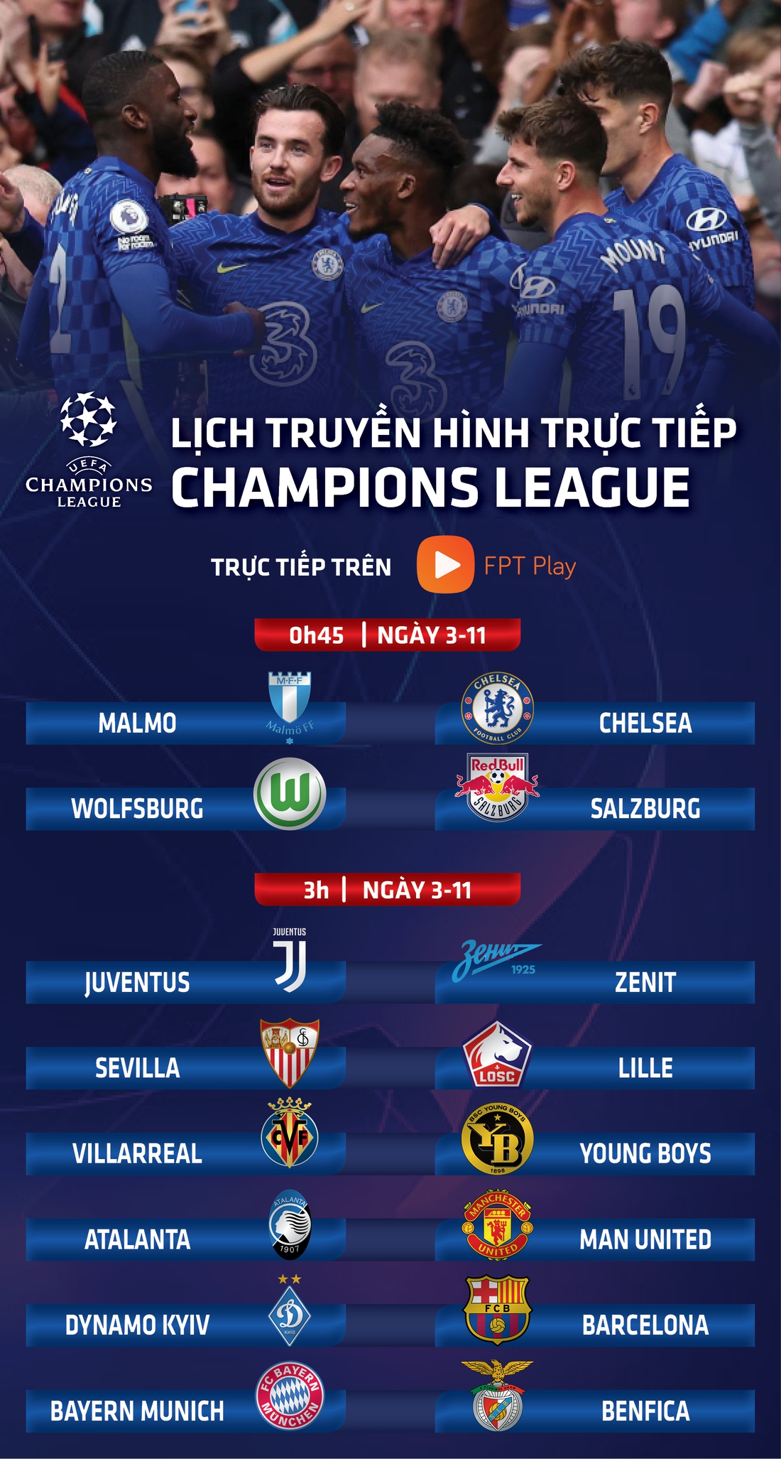 Lịch trực tiếp Champions League: Man United, Juventus, Chelsea thi đấu - Ảnh 1.