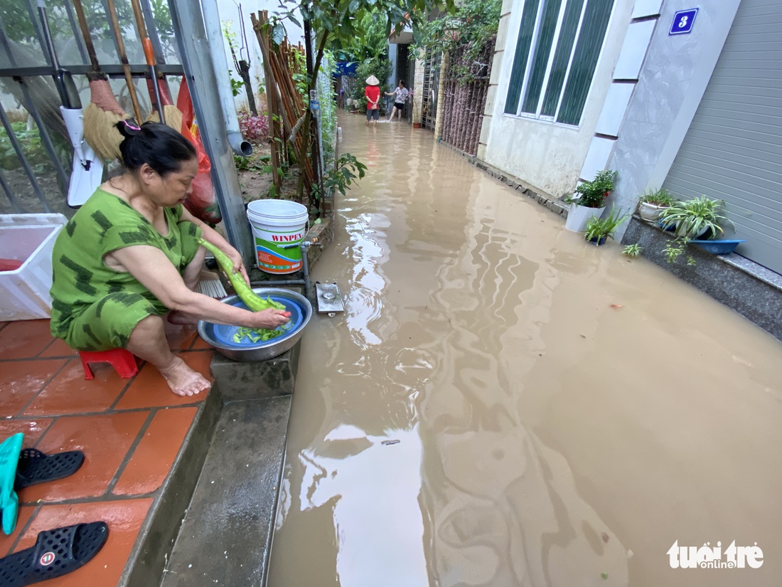 Mưa ngớt, bà con ngoại thành Hà Nội vẫn lội bì bõm trong nước ngập - Ảnh 4.