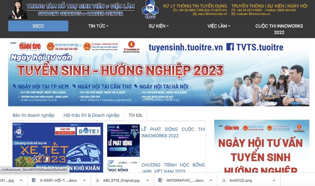 Trang web nhận đăng ký trực tuyến gian tư vấn tại các ngày hội tư vấn tuyển sinh - hướng nghiệp năm 2023 - Ảnh chụp màn hình