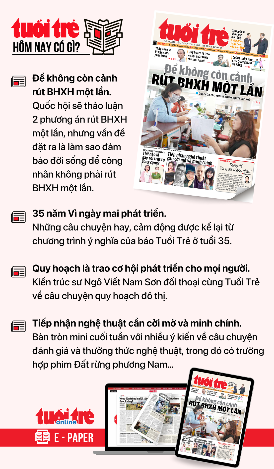 Tin tức chính trên Tuổi Trẻ nhật báo hôm nay 21-10. Để đọc Tuổi Trẻ báo in phiên bản E-paper, mời bạn đăng ký Tuổi Trẻ Sao TẠI ĐÂY