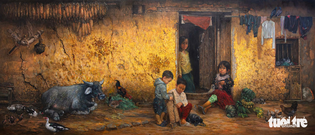 Tác phẩm &quot;Khoảng sân nhỏ trước nhà&quot;, sơn dầu trên vải, khổ 170x400cm