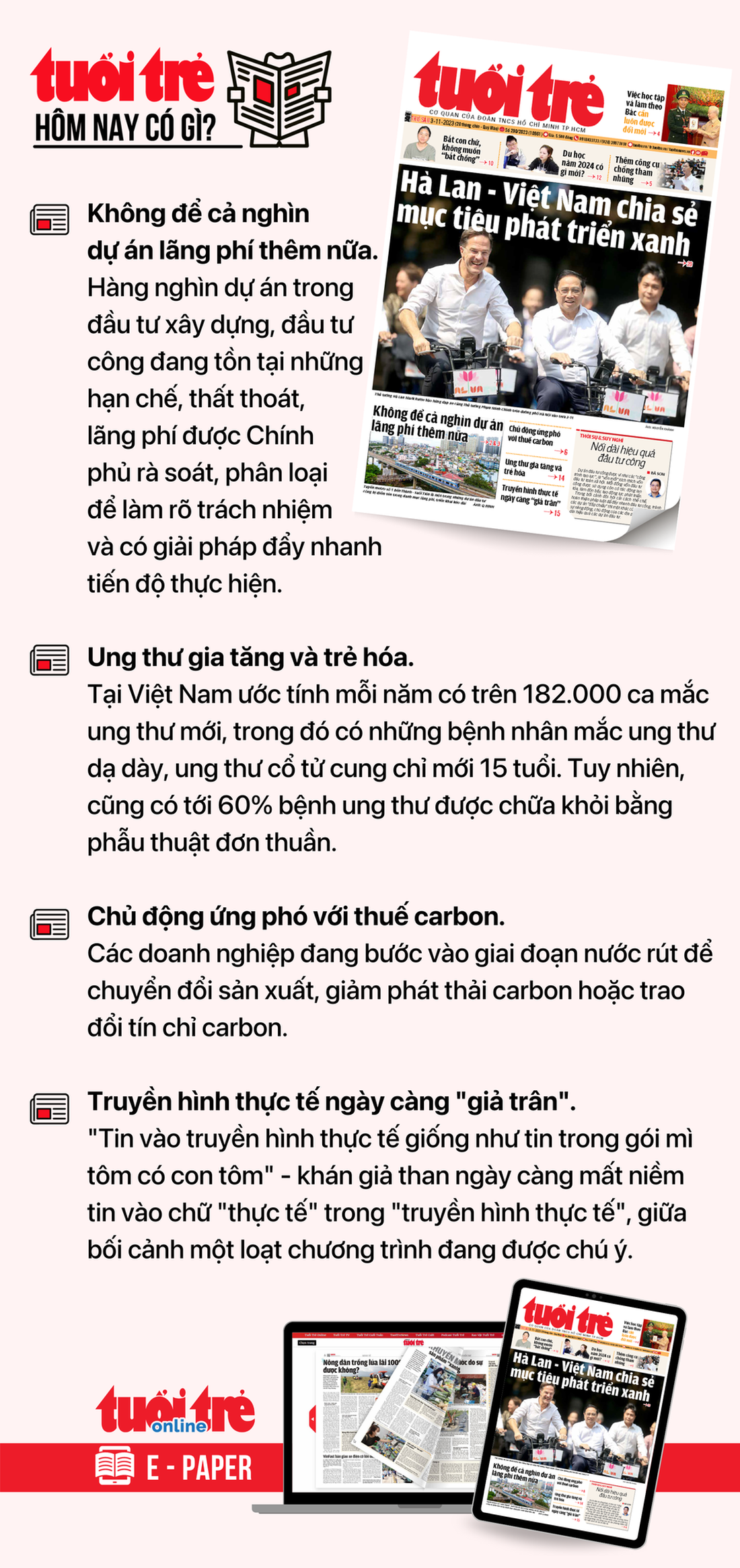 Tin tức chính trên Tuổi Trẻ nhật báo hôm nay 3-11. Để đọc Tuổi Trẻ báo in phiên bản E-paper, mời bạn đăng ký Tuổi Trẻ Sao TẠI ĐÂY