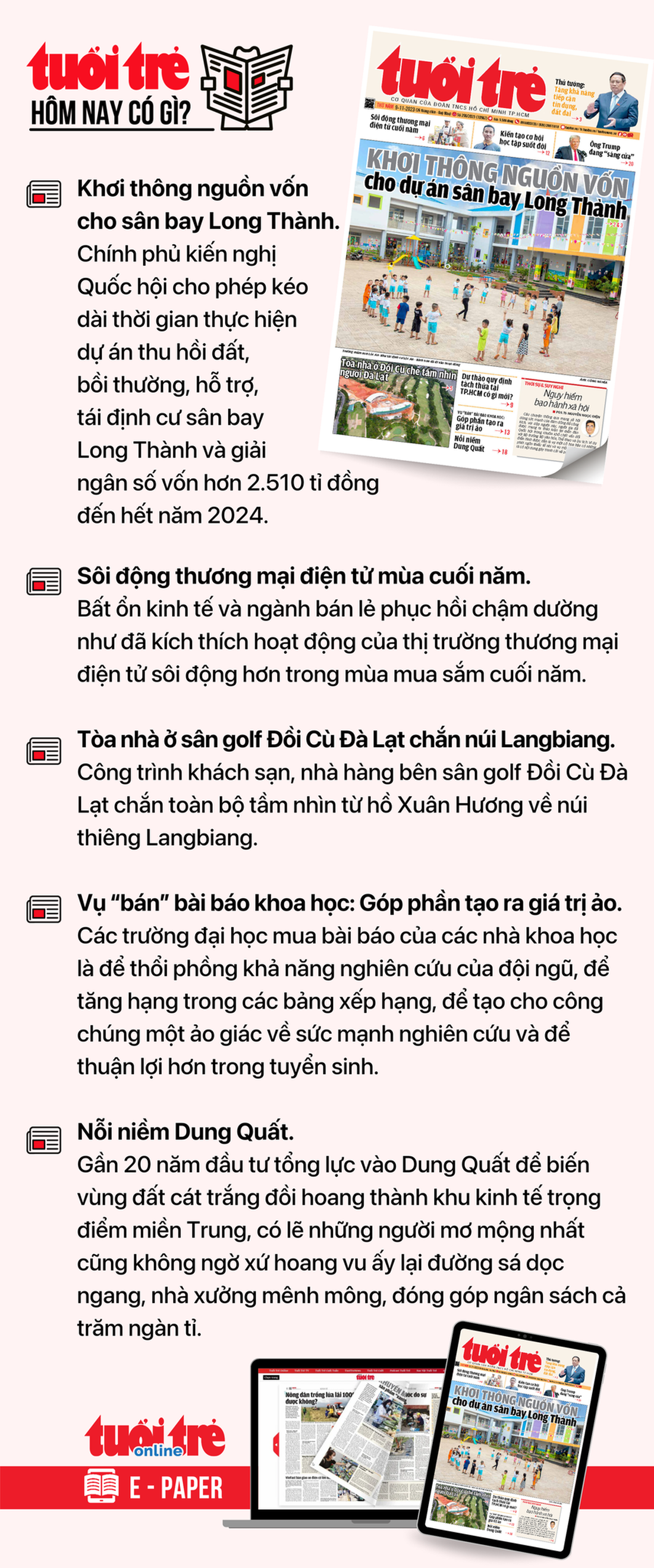 Tin tức chính trên Tuổi Trẻ nhật báo hôm nay 9-11. Để đọc Tuổi Trẻ báo in phiên bản E-paper, mời bạn đăng ký Tuổi Trẻ Sao TẠI ĐÂY