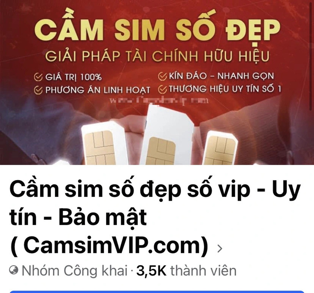 Trên mạng xã hội có nhiều trang giới thiệu dịch vụ cầm sim số đẹp, số VIP - Ảnh: TRƯỜNG TRUNG chụp lại