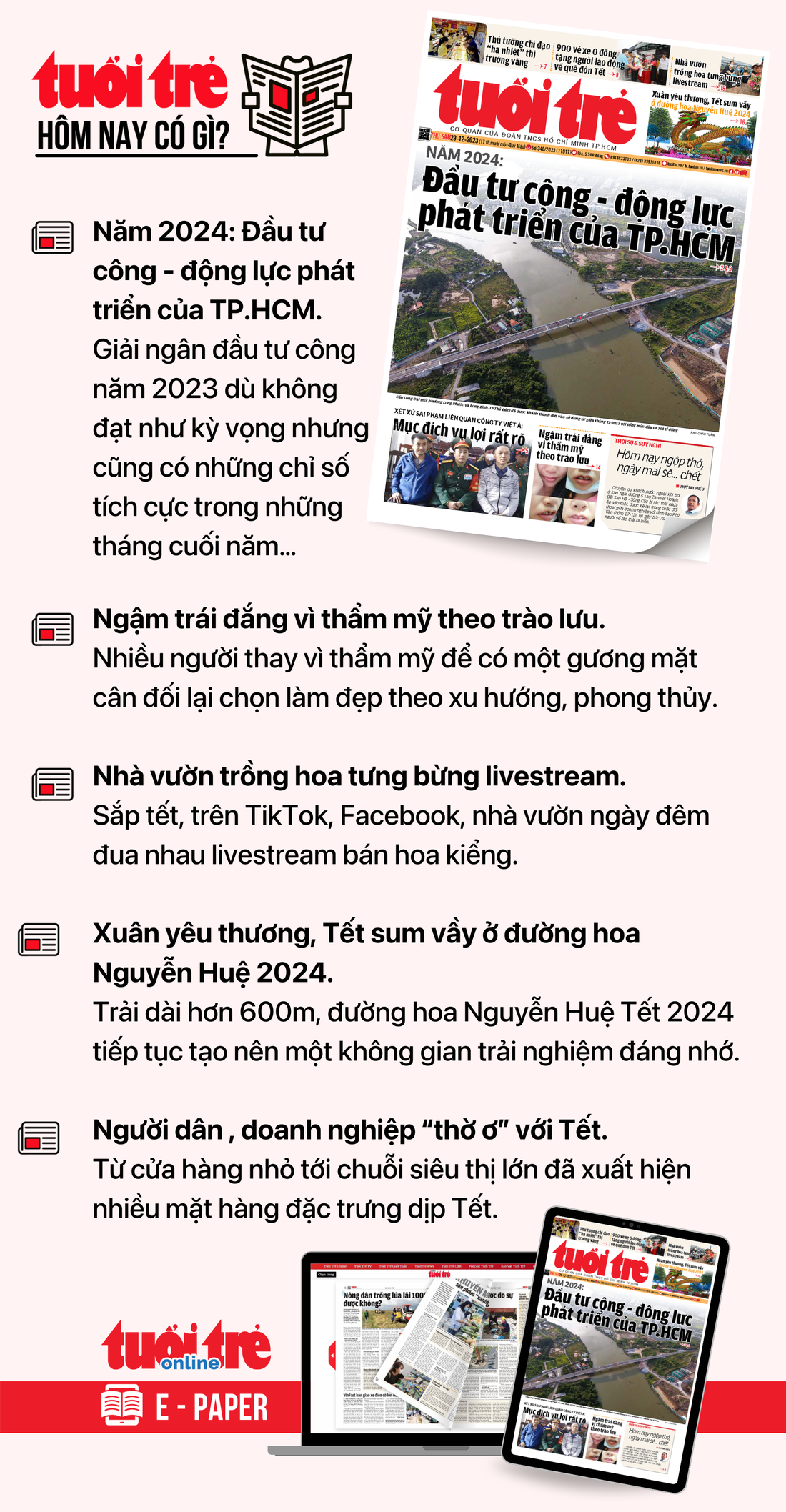 Tin tức chính trên Tuổi Trẻ nhật báo hôm nay 29-12. Để đọc Tuổi Trẻ báo in phiên bản E-paper, mời bạn đăng ký Tuổi Trẻ Sao TẠI ĐÂY