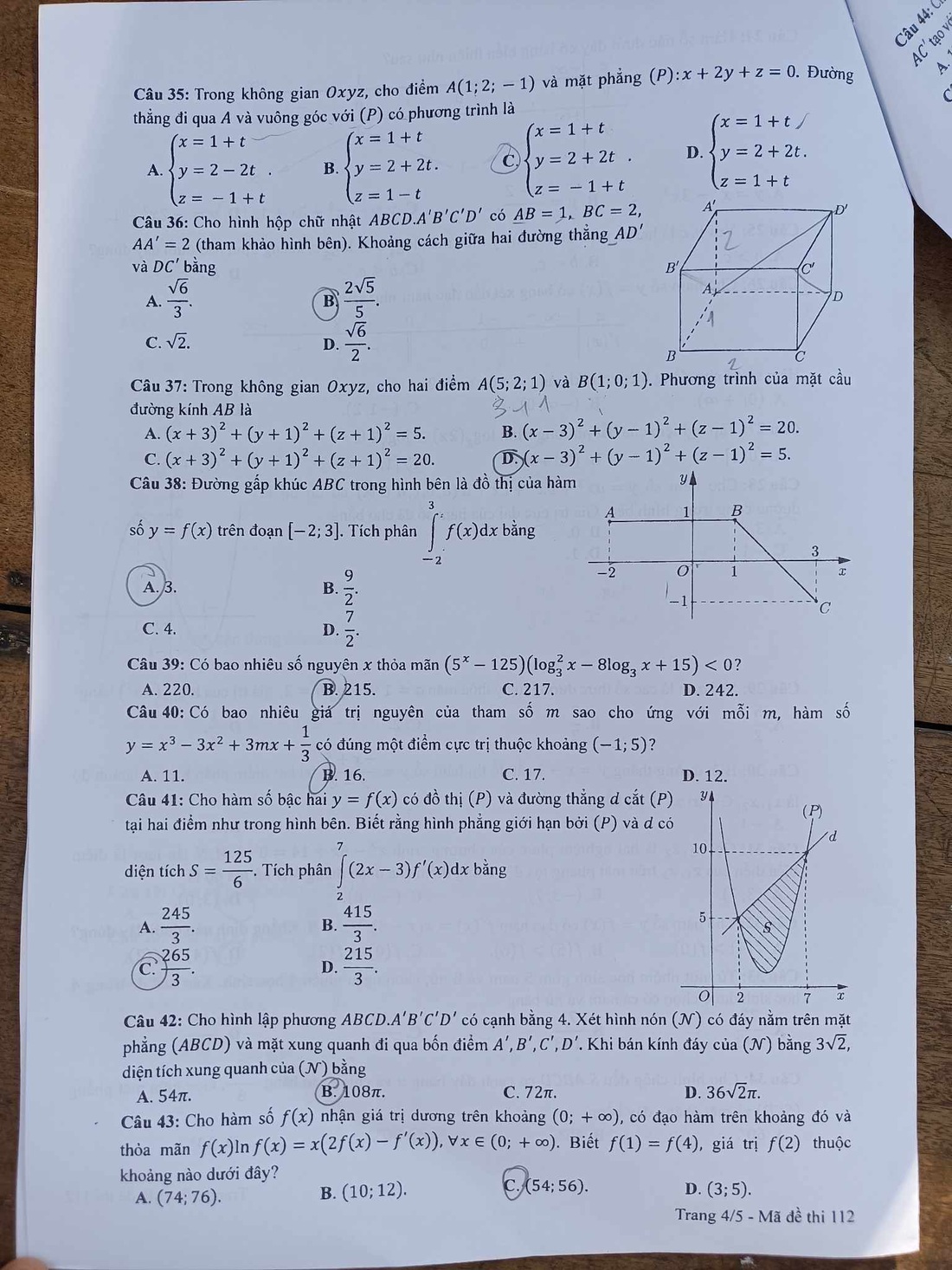 Đề thi toán, mã đề 112