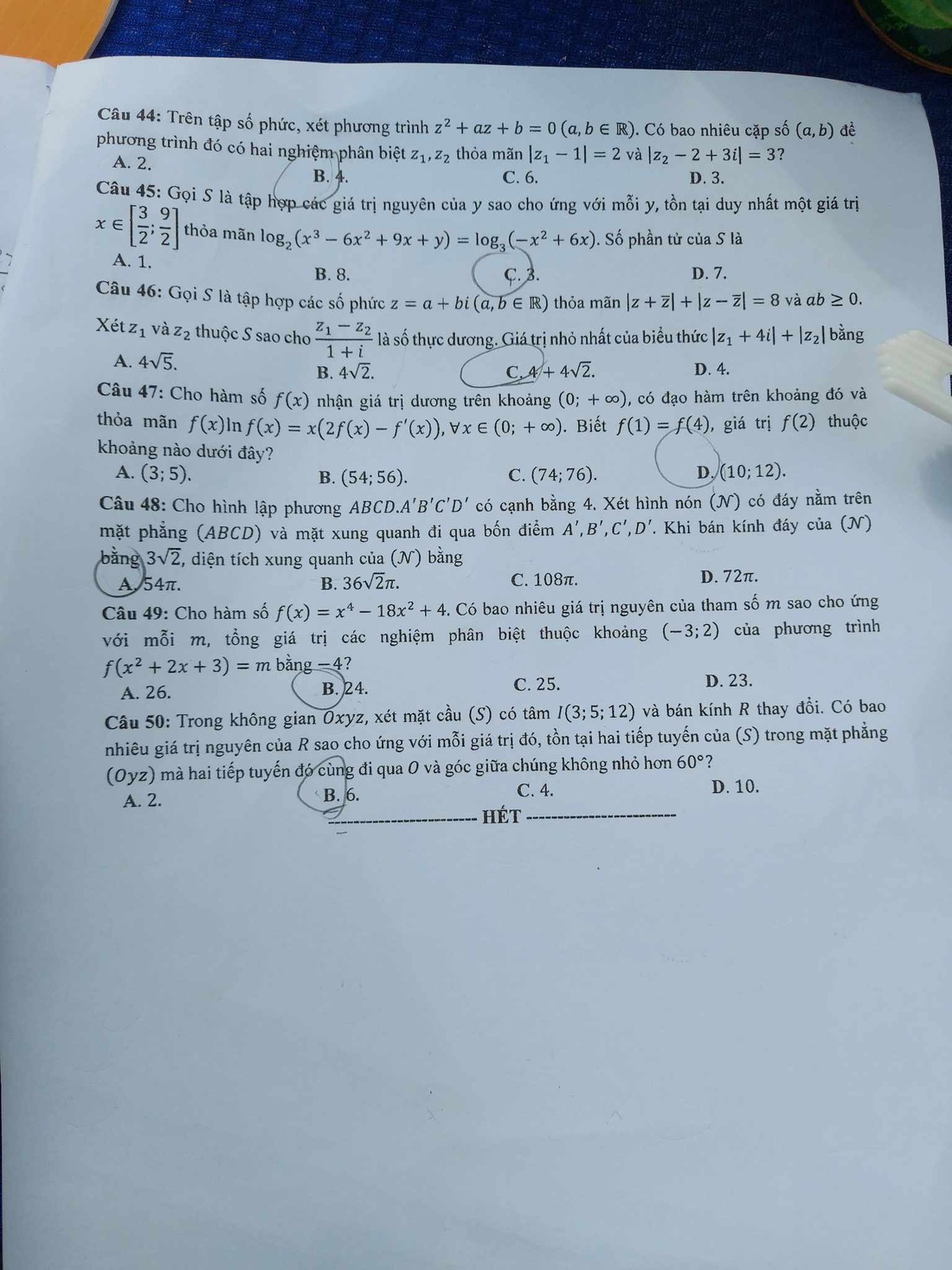 Đề thi toán, mã đề 120