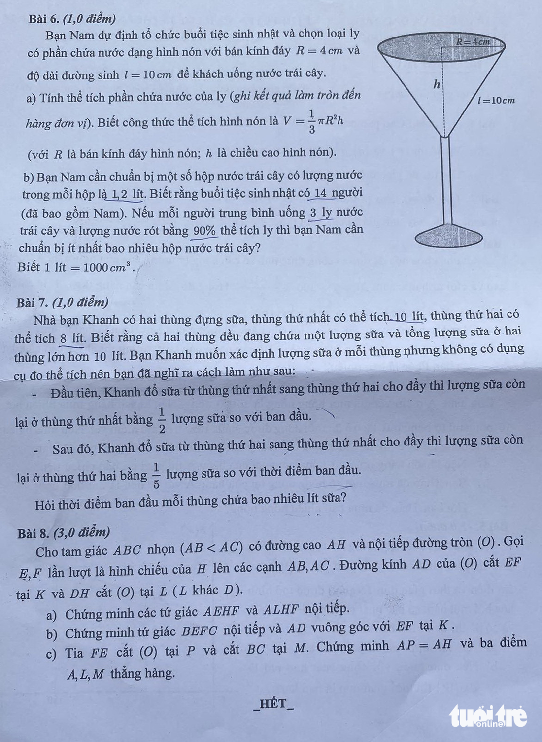 Đề toán kỳ thi lớp 10 TP.HCM - Ảnh: NGỌC PHƯỢNG