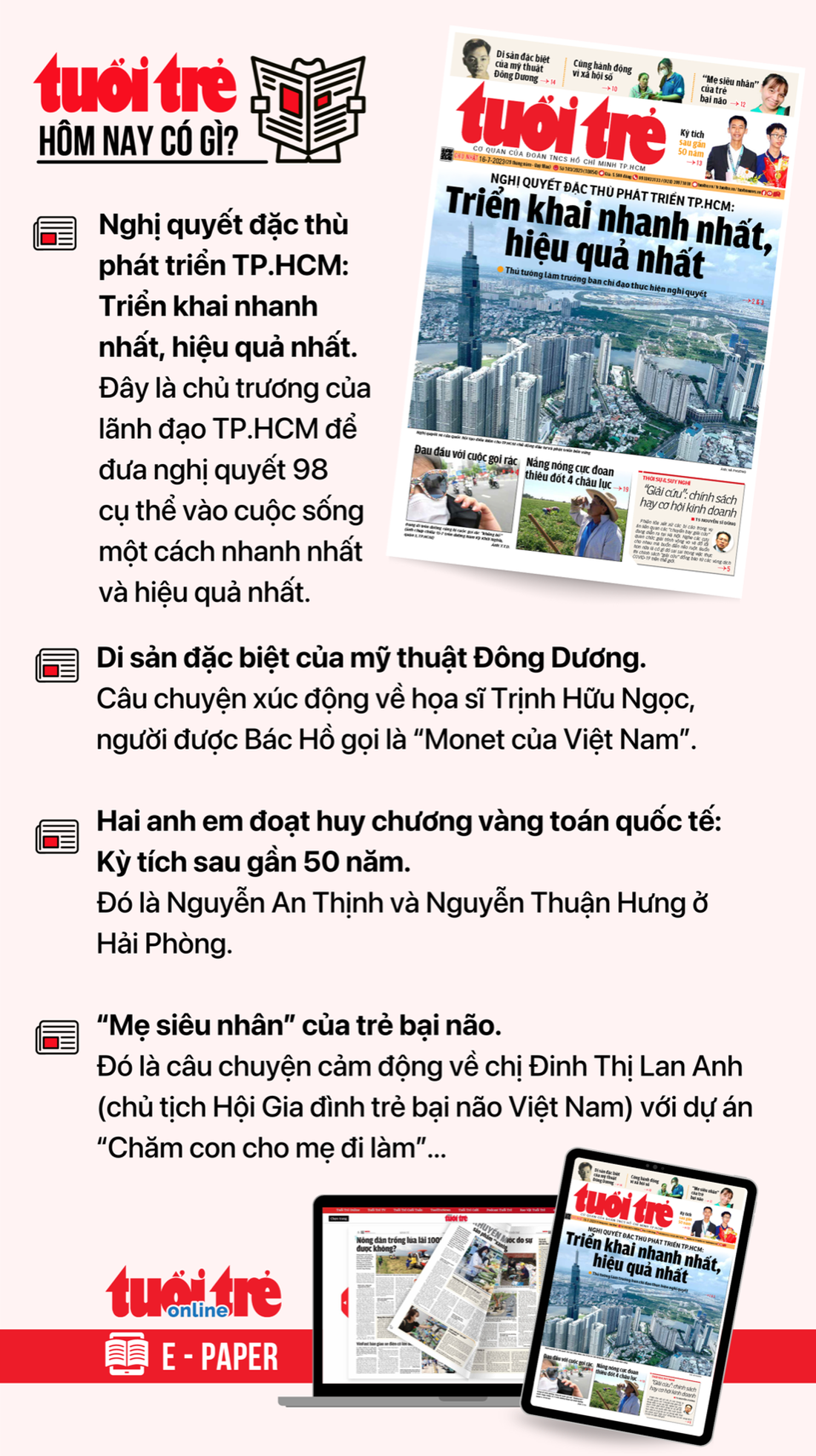 Tin tức chính trên Tuổi Trẻ nhật báo hôm nay 16-7. Để đọc Tuổi Trẻ báo in phiên bản E-paper, mời bạn đăng ký Tuổi Trẻ Sao TẠI ĐÂY