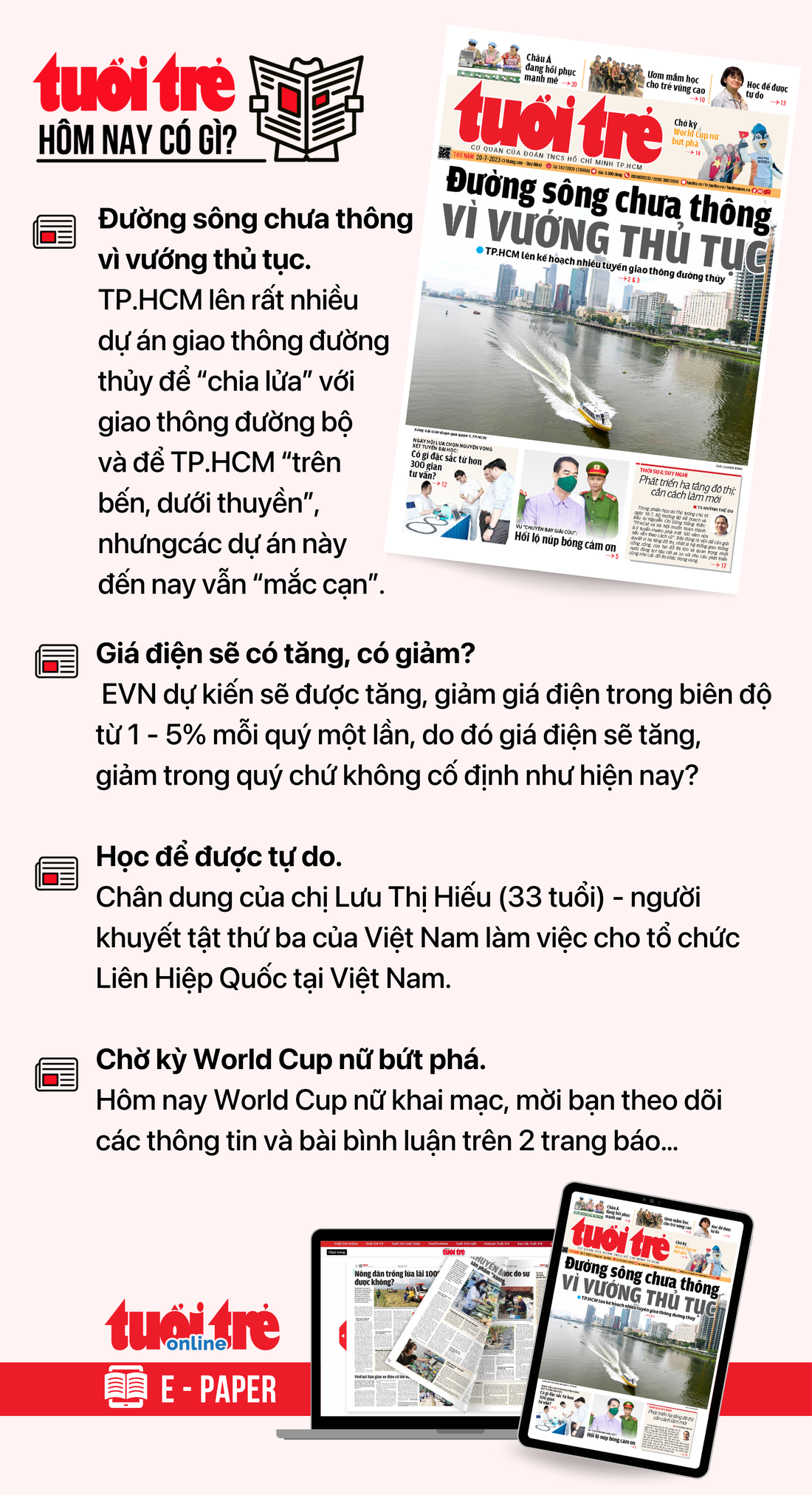 Tin tức chính trên Tuổi Trẻ nhật báo hôm nay 20-7. Để đọc Tuổi Trẻ báo in phiên bản E-paper, mời bạn đăng ký Tuổi Trẻ Sao TẠI ĐÂY