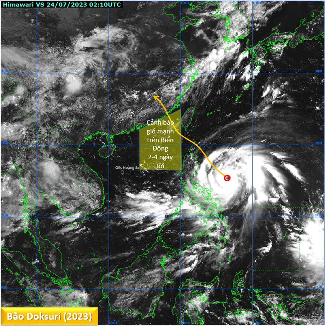 Dự báo hướng đi của bão Doksuri - Ảnh: Trung tâm Dự báo khí tượng thủy văn quốc gia