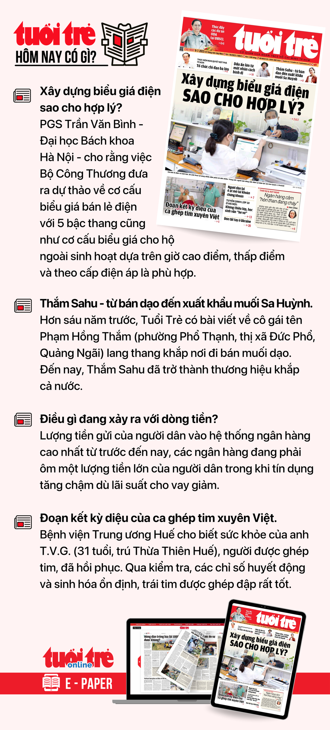 Tin tức chính trên Tuổi Trẻ nhật báo hôm nay 9-7. Để đọc Tuổi Trẻ báo in phiên bản E-paper, mời bạn đăng ký Tuổi Trẻ Sao TẠI ĐÂY