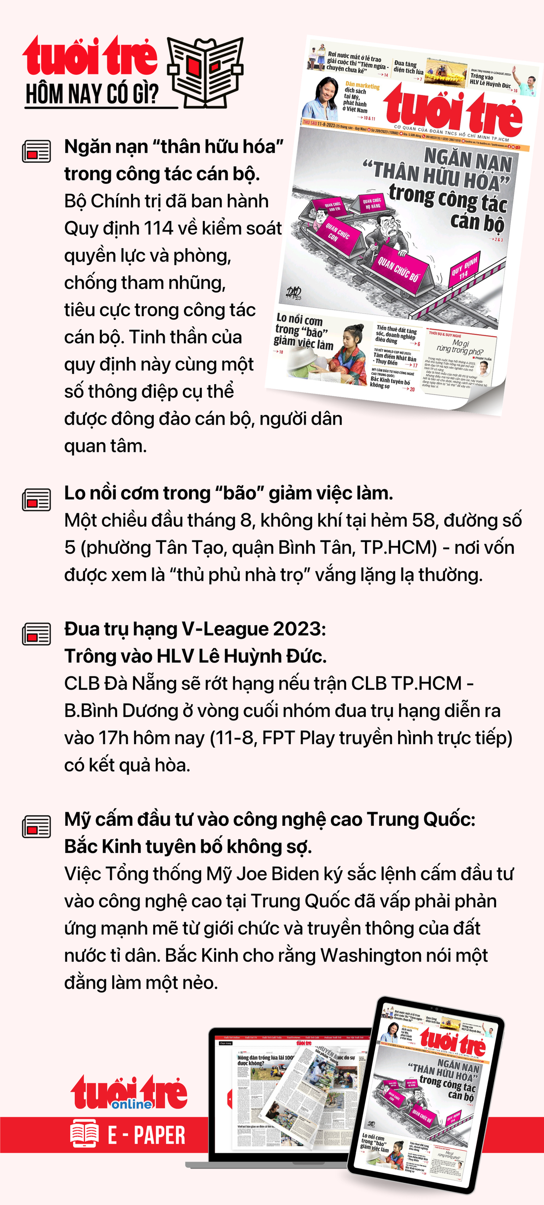 Tin tức chính trên Tuổi Trẻ nhật báo hôm nay 11-8. Để đọc Tuổi Trẻ báo in phiên bản E-paper, mời bạn đăng ký Tuổi Trẻ Sao TẠI ĐÂY