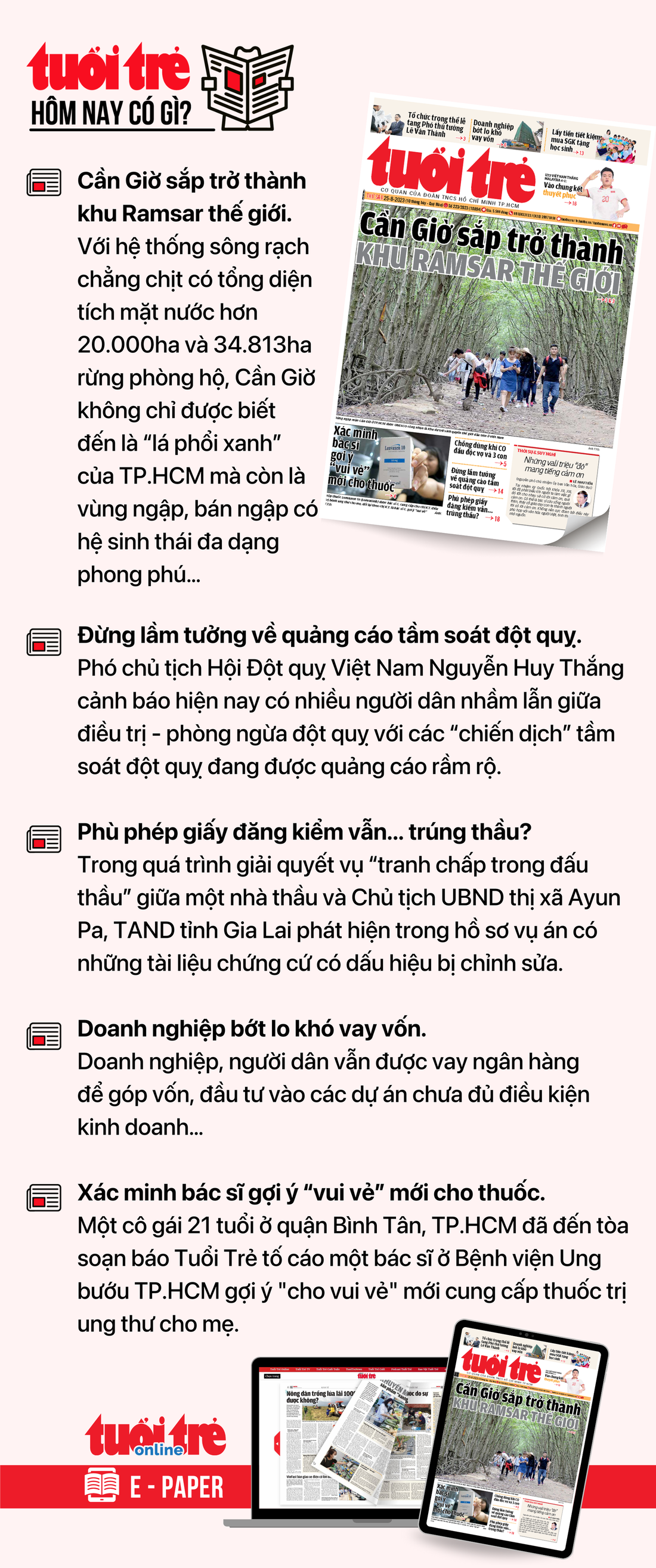 Tin tức chính trên Tuổi Trẻ nhật báo hôm nay 25-8. Để đọc Tuổi Trẻ báo in phiên bản E-paper, mời bạn đăng ký Tuổi Trẻ Sao TẠI ĐÂY