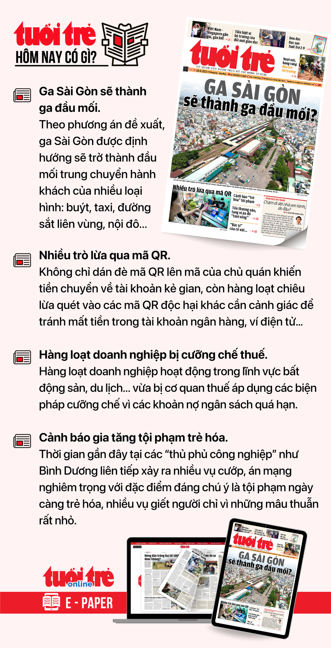 Tin tức chính trên Tuổi Trẻ nhật báo hôm nay 28-8. Để đọc Tuổi Trẻ báo in phiên bản E-paper, mời bạn đăng ký Tuổi Trẻ Sao TẠI ĐÂY