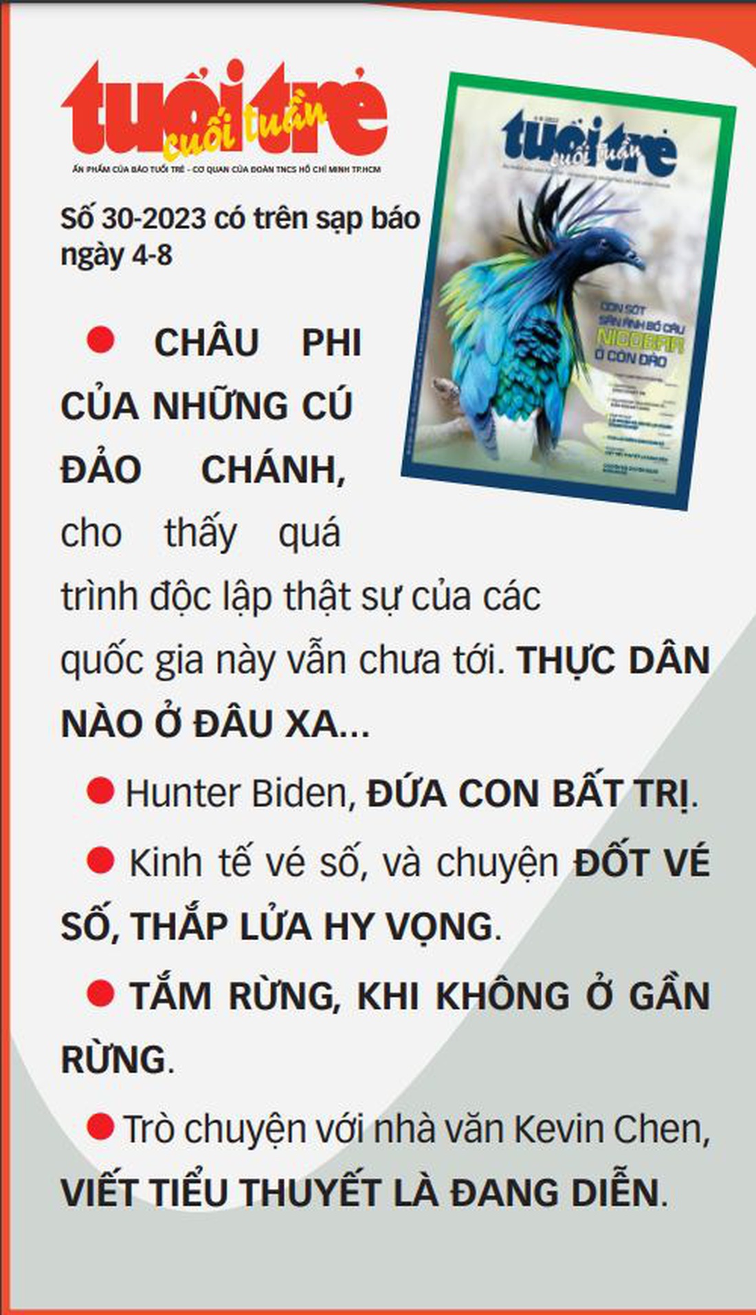 Một số tin tức chính trên Tuổi Trẻ Cuối Tuần số 30-2023