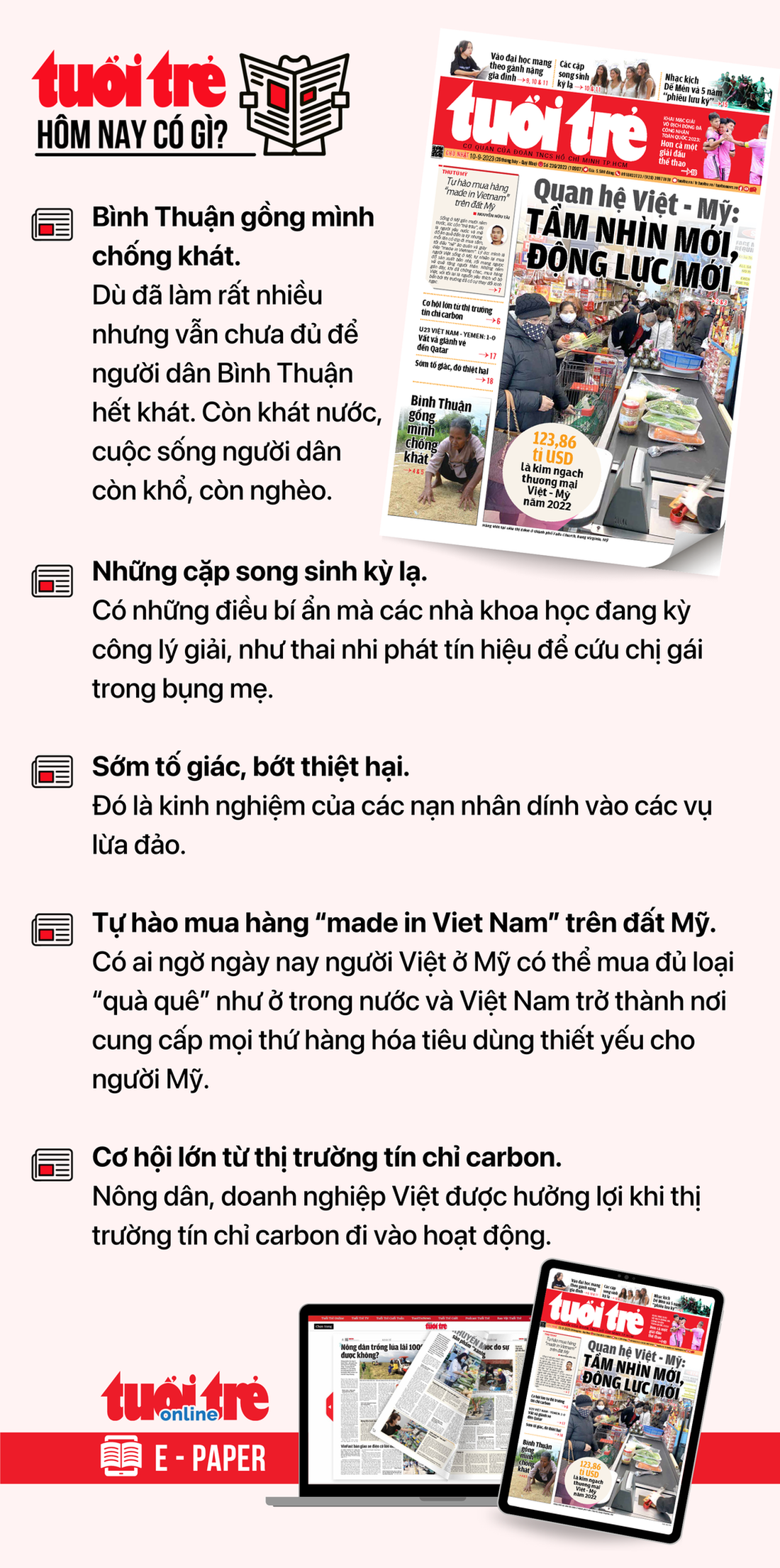 Tin tức chính trên Tuổi Trẻ nhật báo hôm nay 10-9. Để đọc Tuổi Trẻ báo in phiên bản E-paper, mời bạn đăng ký Tuổi Trẻ Sao TẠI ĐÂY