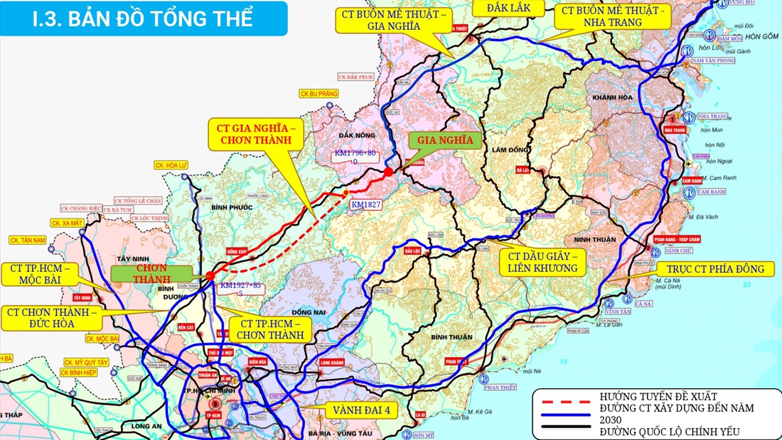 Sơ đồ hướng tuyến cao tốc Gia Nghĩa - Chơn Thành - Ảnh: AN BÌNH