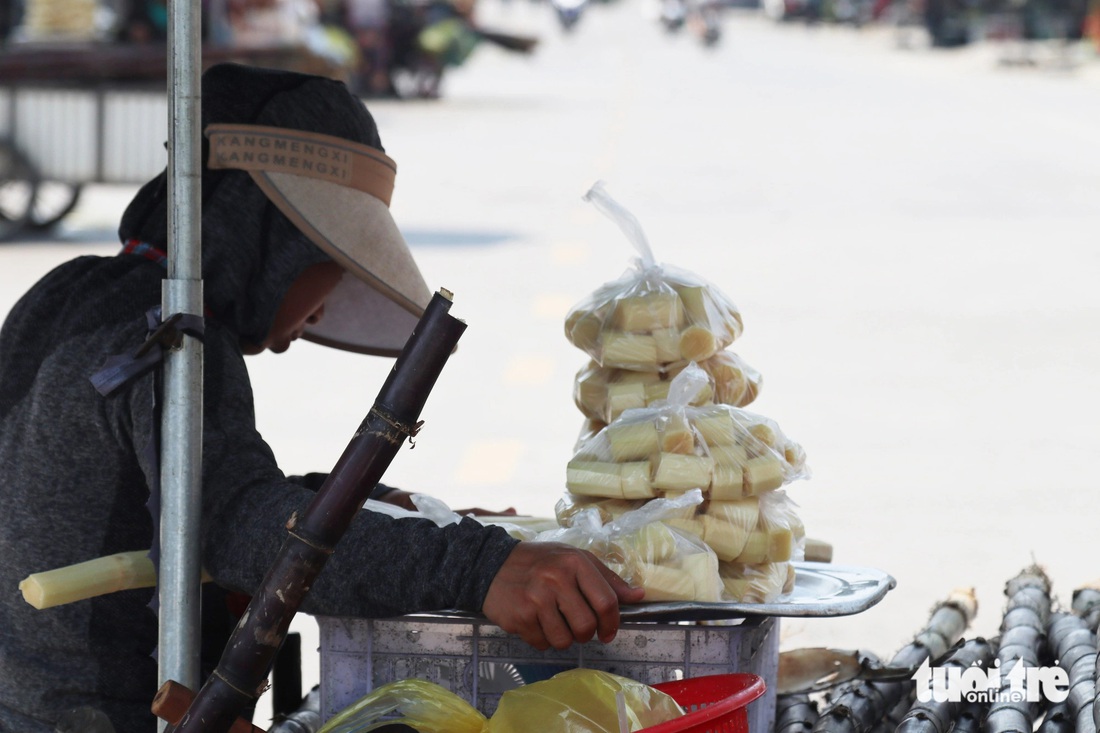 Mía, dưa hấu, dứa - những loại hoa quả giải nhiệt được bày bán trong thời tiết nắng nóng - Ảnh: DOÃN HÒA