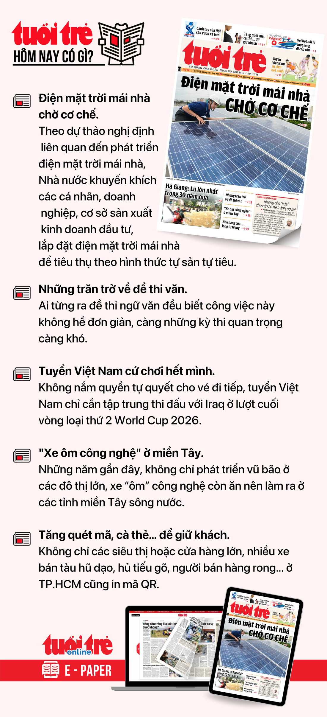 Tin tức chính trên Tuổi Trẻ nhật báo hôm nay 11-6. Để đọc Tuổi Trẻ báo in phiên bản E-paper, mời bạn đăng ký Tuổi Trẻ Sao TẠI ĐÂY