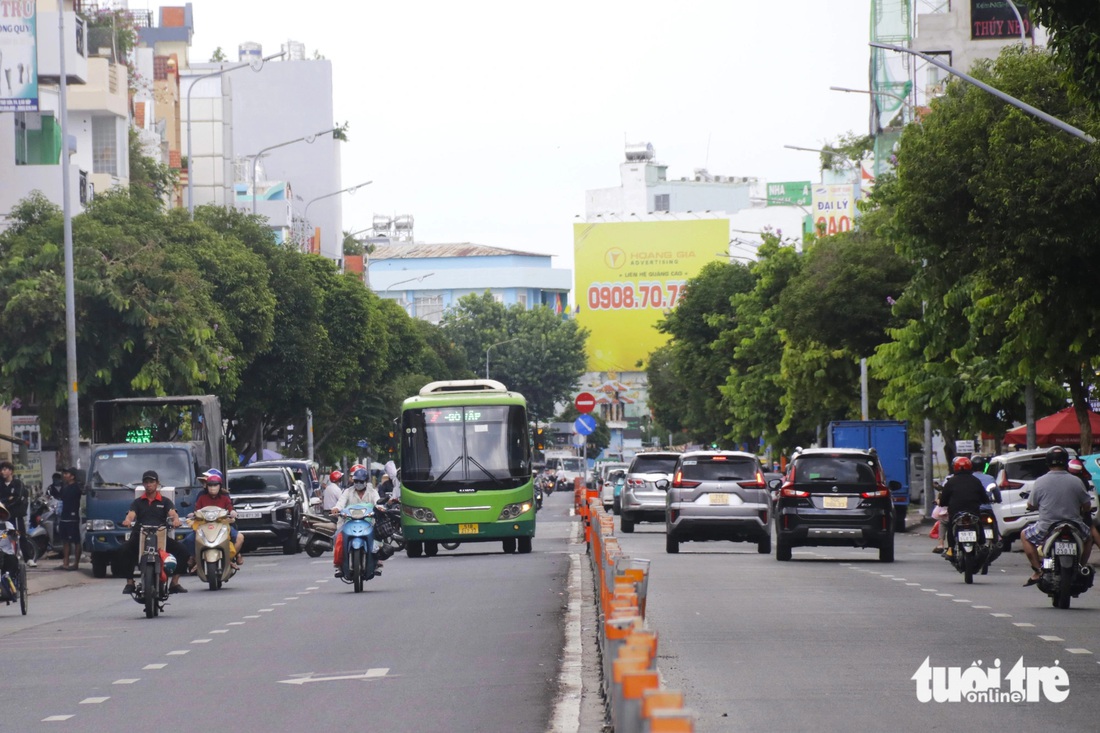 Hai bên đường Nguyễn Thái Sơn có khoảng hơn 20 cây xanh cao 4-5m, gốc cây có đường kính khoảng 20-30cm đang bị biến dạng