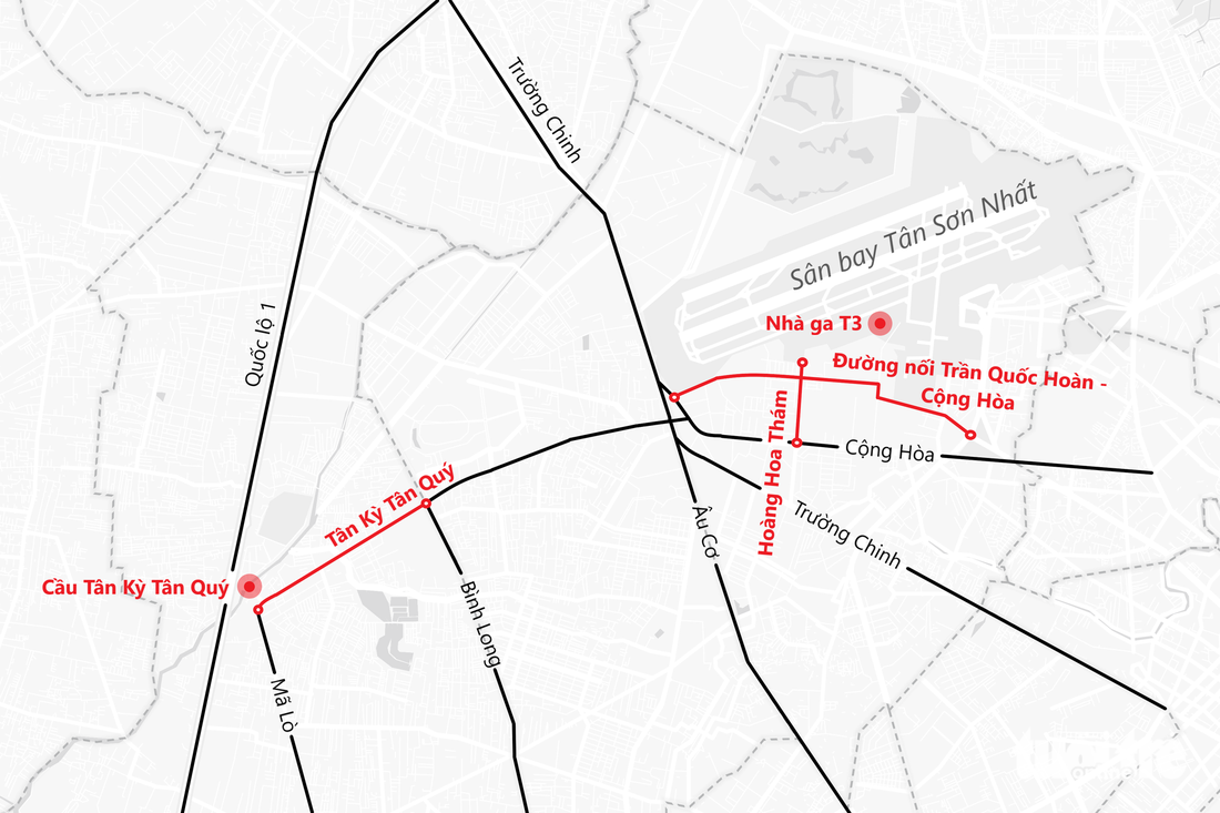 Vị trí 4 dự án mang tính kết nối sân bay Tân Sơn Nhất - Ảnh: PHƯƠNG NHI