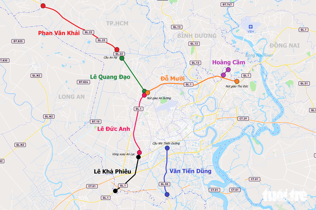 TP.HCM đề xuất đặt tên Đỗ Mười, Lê Khả Phiêu, Lê Đức Anh, Phan Văn Khải, Hoàng Cầm, Lê Quang Đạo, Văn Tiến Dũng cho các đoạn quốc lộ và đường vành đai - Đồ họa: PHƯƠNG NHI