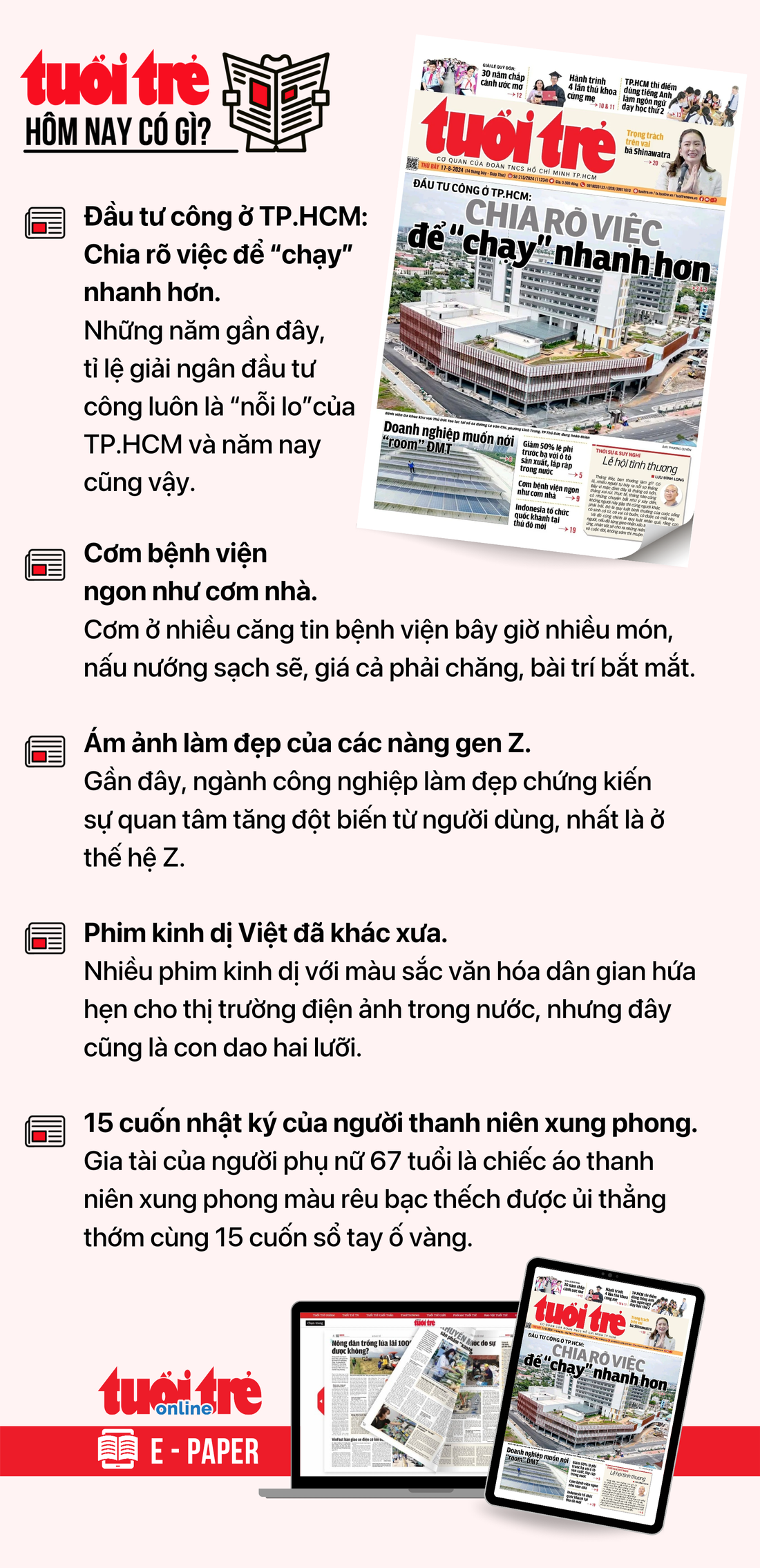 Tin tức chính trên Tuổi Trẻ nhật báo hôm nay 17-8. Để đọc Tuổi Trẻ báo in phiên bản E-paper, mời bạn đăng ký Tuổi Trẻ Sao TẠI ĐÂY