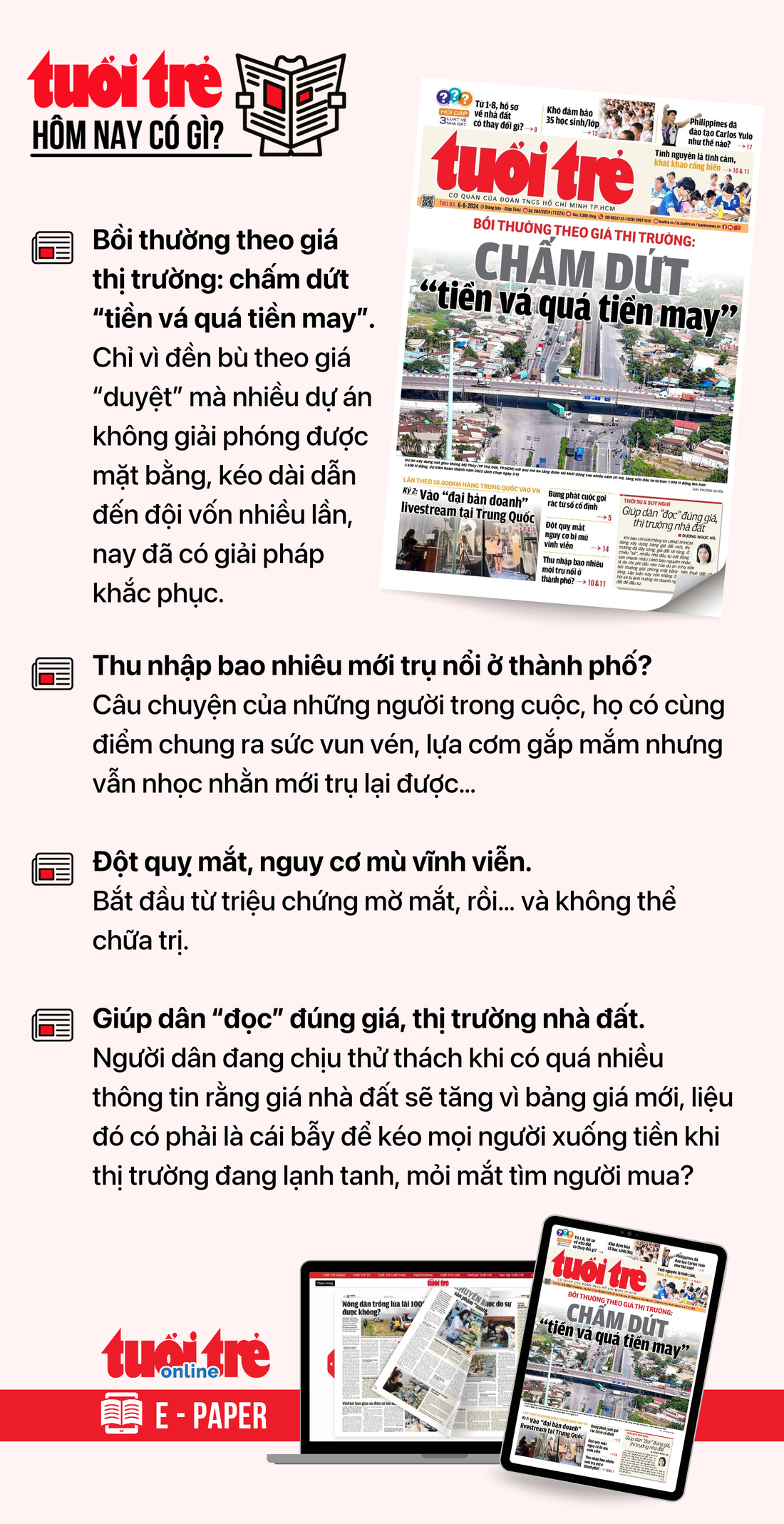 Tin tức chính trên Tuổi Trẻ nhật báo hôm nay 6-8. Để đọc Tuổi Trẻ báo in phiên bản E-paper, mời bạn đăng ký Tuổi Trẻ Sao TẠI ĐÂY