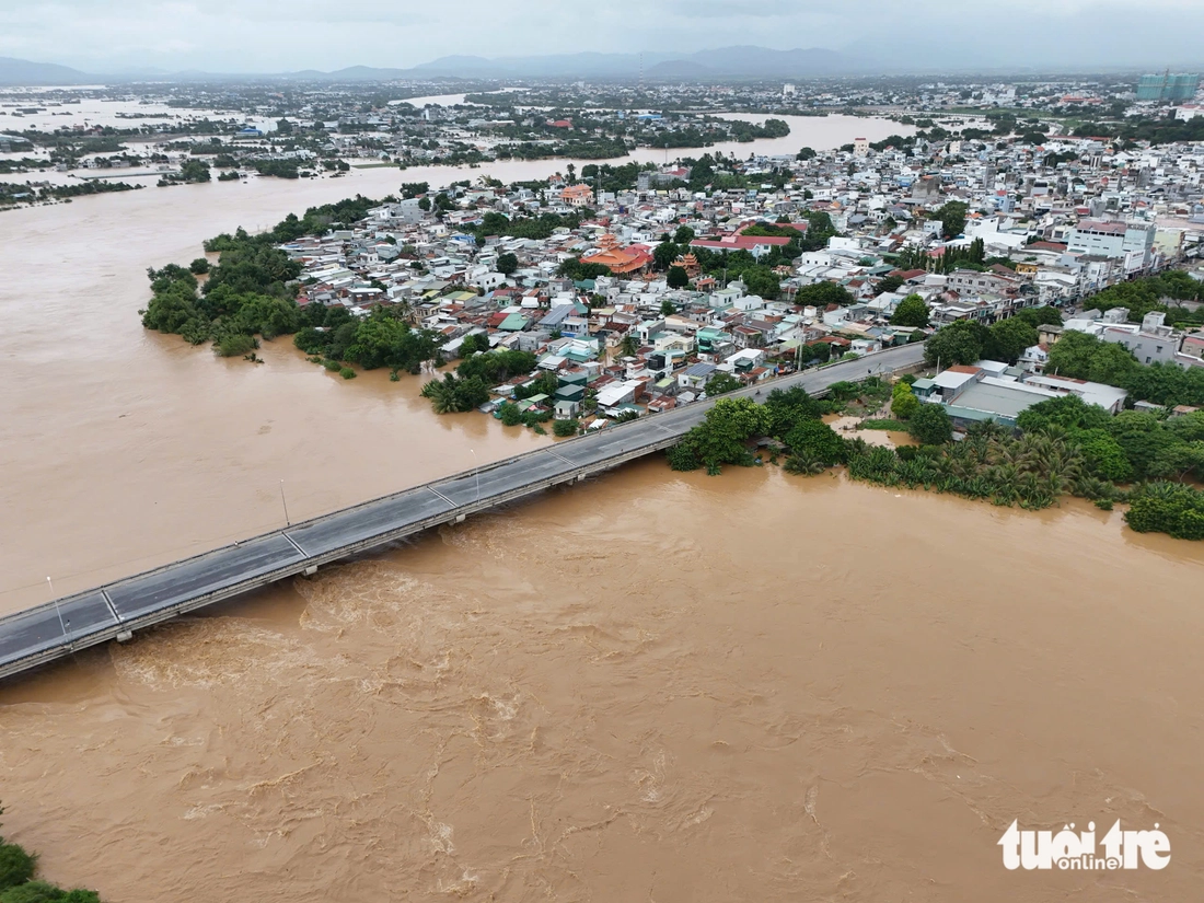 Flycam biển nước tâm lũ sông Dinh Phan Rang - Ảnh 1.