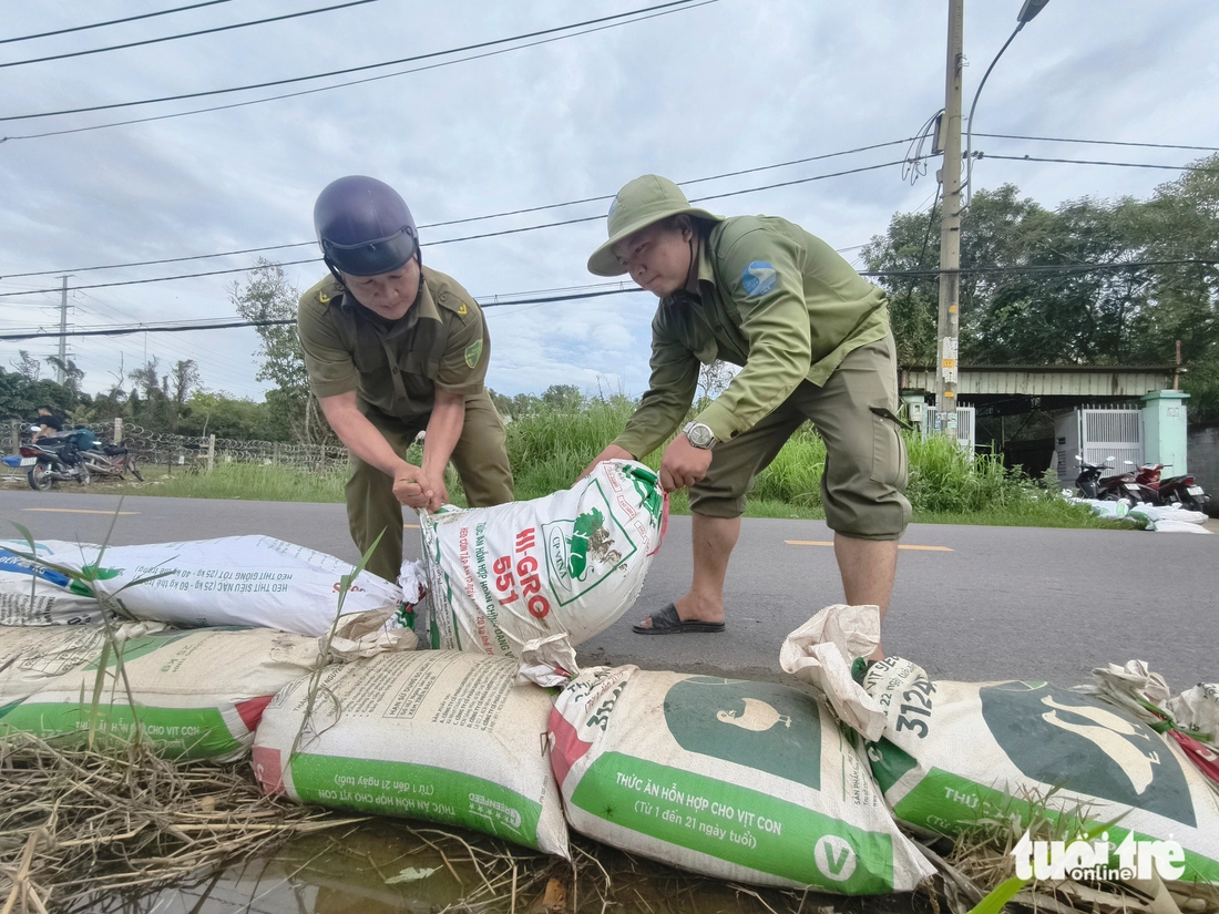 Xã Bà Điểm, TP.HCM khẩn cấp đắp bao cát ngăn triều cường trên đường Đặng Công Bỉnh - Ảnh 6.