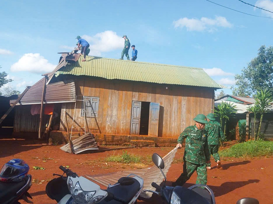 Bộ đội, công an và đoàn viên thanh niên dọn cây xanh, lợp lại nhà sau bão Kalmaegi- Ảnh 5. Bộ đội, công an và đoàn viên thanh niên dọn cây xanh, lợp lại nhà sau bão Kalmaegi - Ảnh 5.