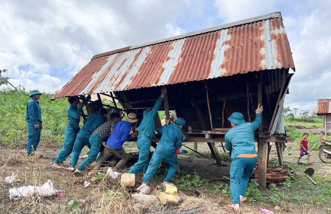 Bộ đội, công an và đoàn viên thanh niên dọn cây xanh, lợp lại nhà sau bão Kalmaegi- Ảnh 1. Bộ đội, công an và đoàn viên thanh niên dọn cây xanh, lợp lại nhà sau bão Kalmaegi - Ảnh 1.