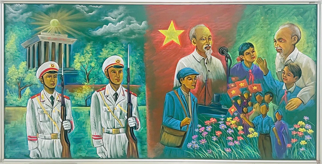 Thầy giáo vẽ tranh về Quốc khánh bằng phấn viết bảng 'gây sốt' - Ảnh 3.